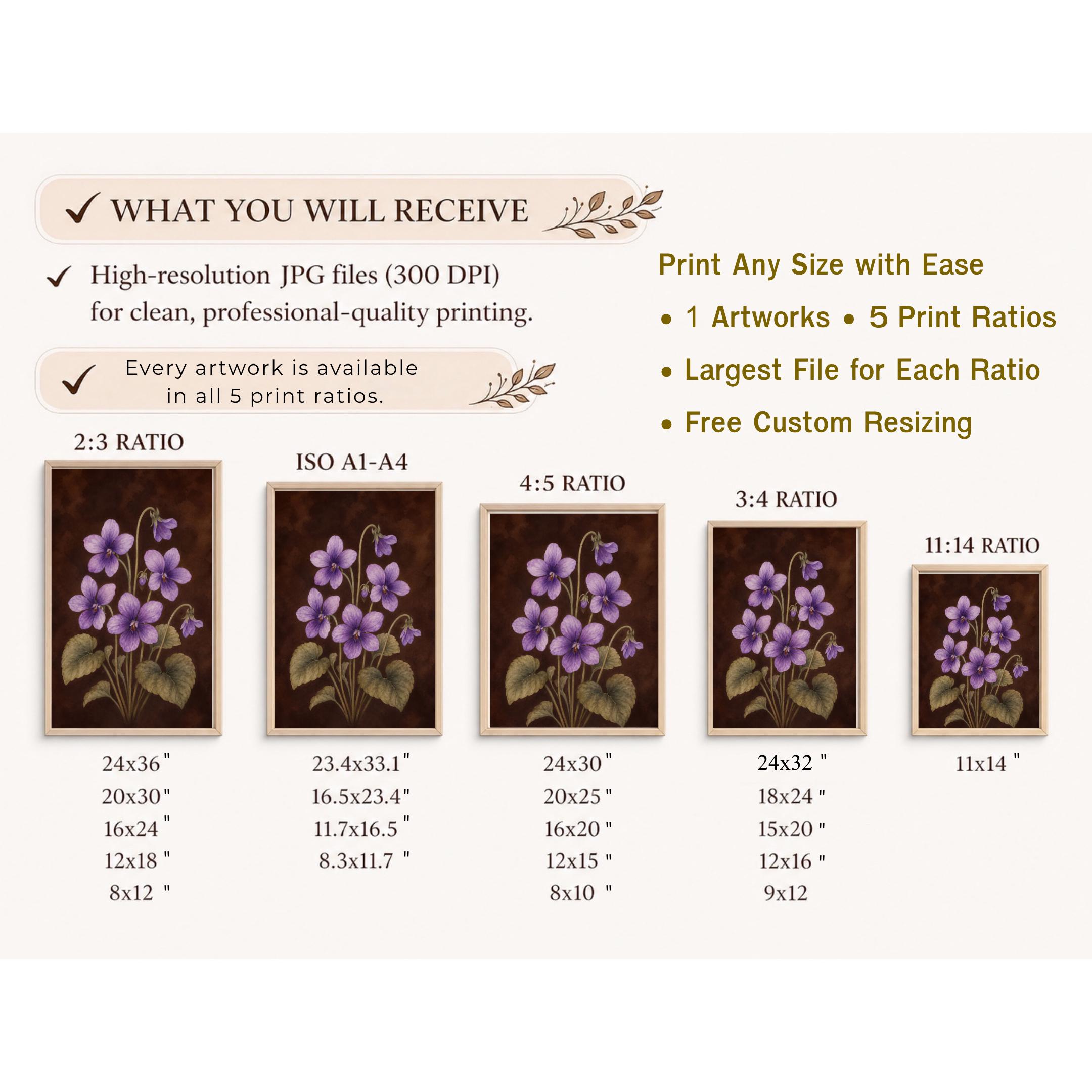 Moody February Birth Flower Print | Violet Wall Art | Vintage Botanical Digital Download — image 10