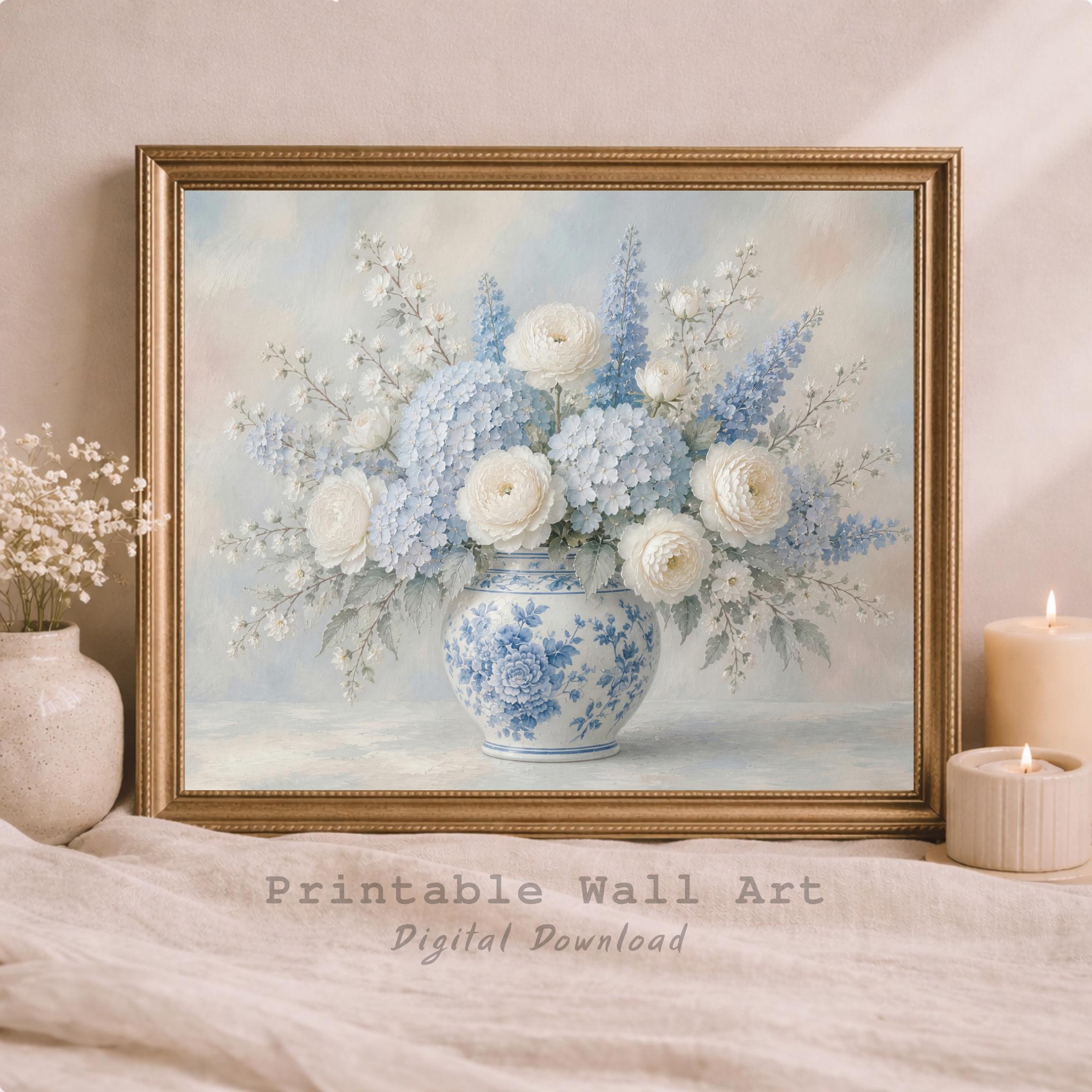 Blue White Floral Vase Print, Vintage Cottage Flower Decor, Chinoiserie Vase Art (Digital Download) — image 7
