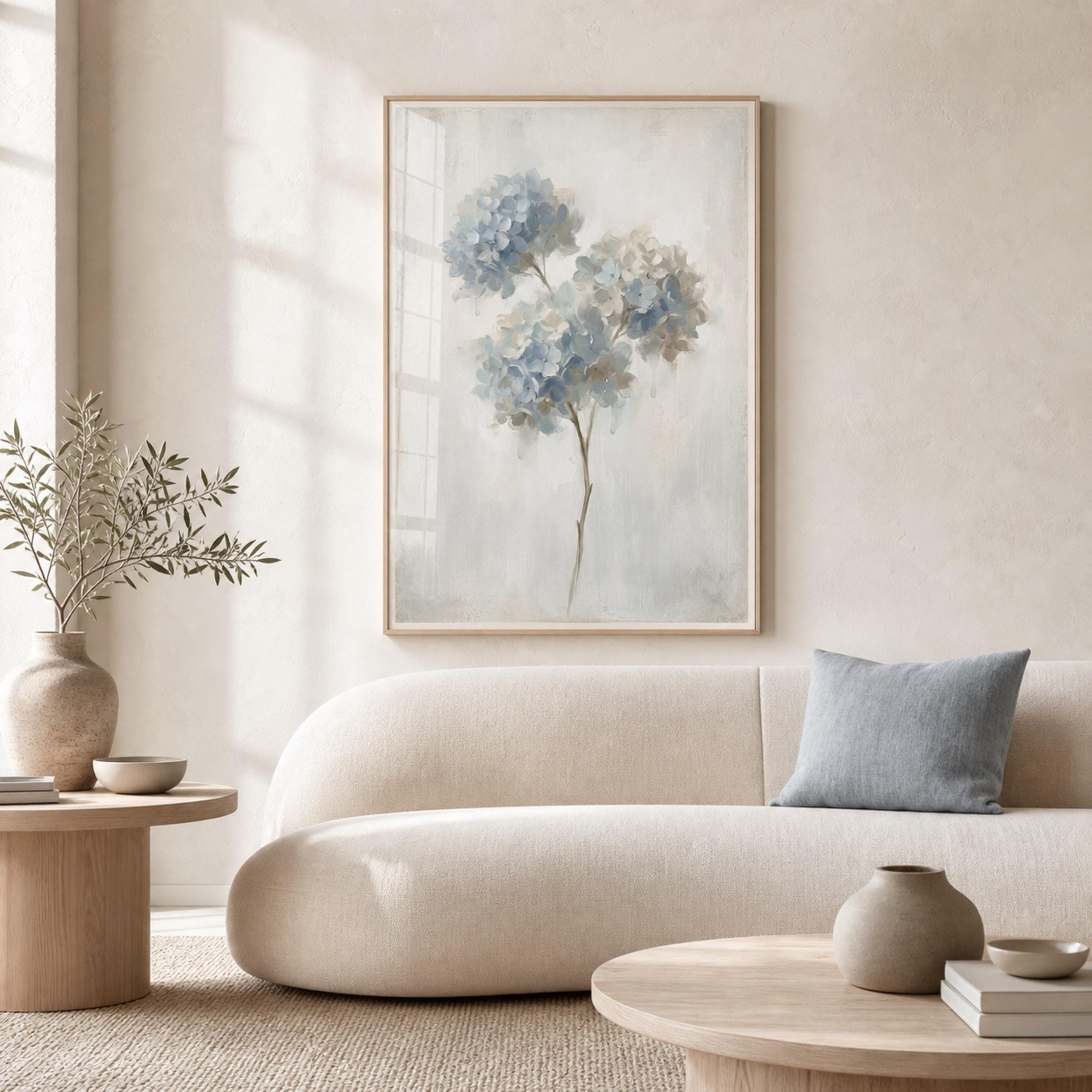 Rainy Blue Hydrangea Wall Art | Neutral Floral Botanical Decor (Digital Download) — image 2