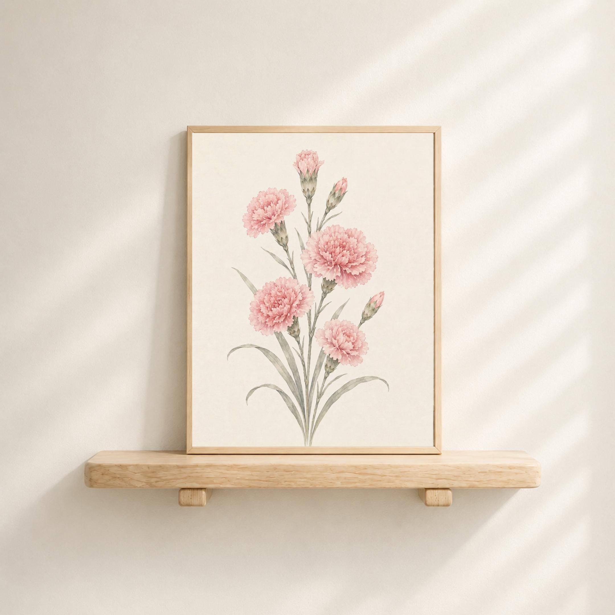 January Birth Flower Print | Carnation Printable Wall Art | Pink Botanical Gift Decor Digital Download — image 2