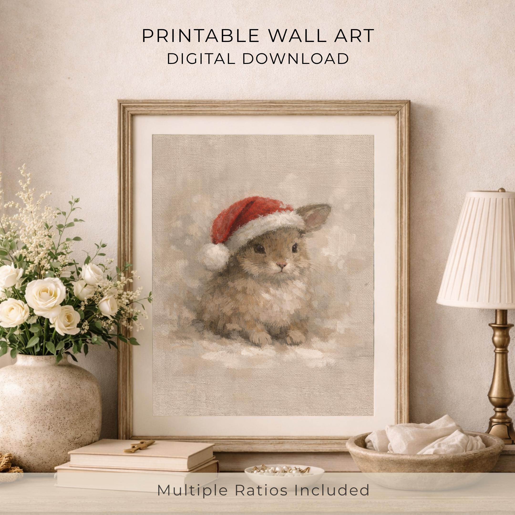 Christmas Bunny Art Print | Santa Hat Rabbit Shelf Decor (Digital Download) — image 4
