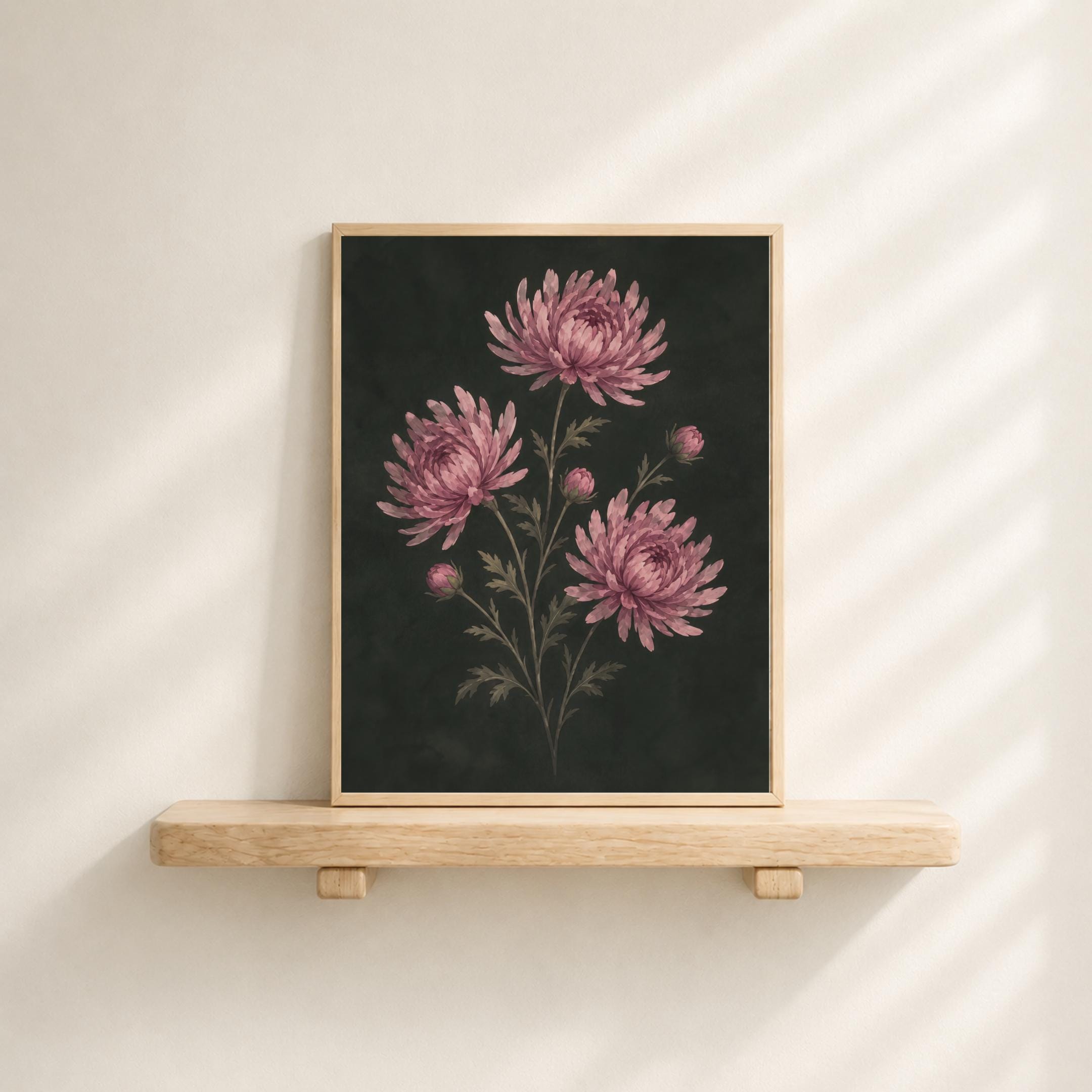 Moody November Birth Flower Print | Chrysanthemum Wall Art | Dark Botanical Digital Download — image 6