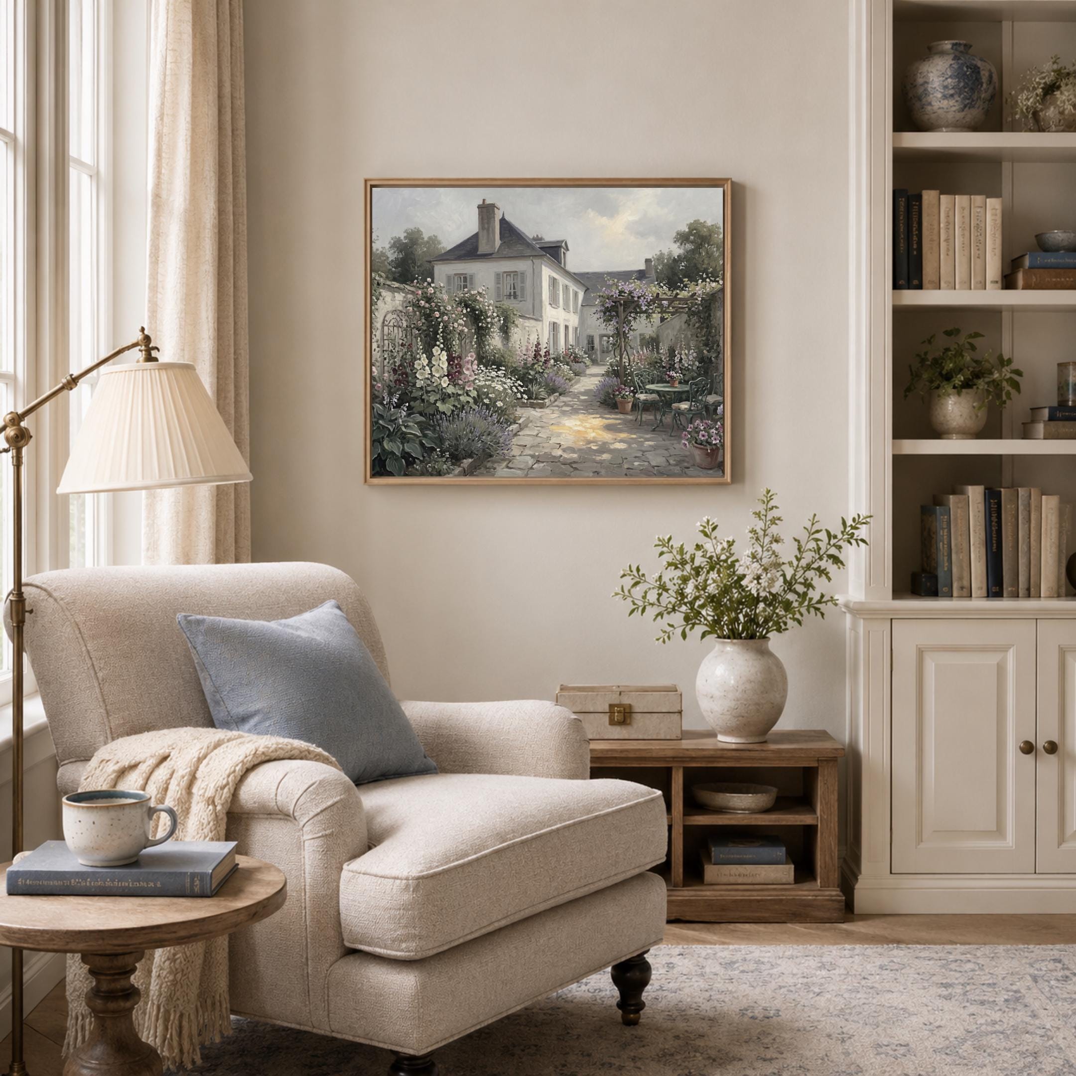 French Courtyard Garden Wall Art, Cottagecore Floral Patio Romantic Home Decor Digital Download — image 7