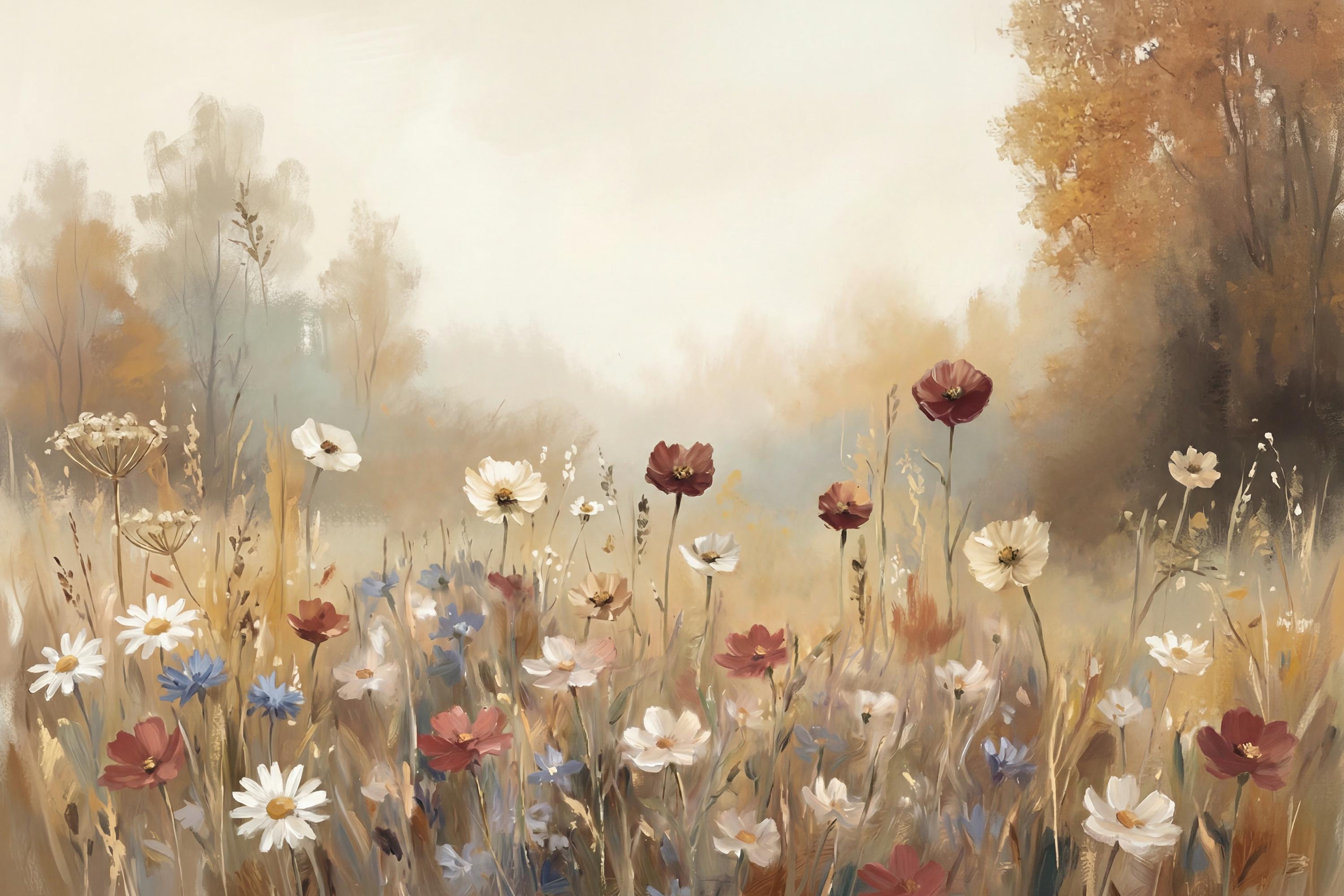 Fall Wildflower Meadow Wall Art, Autumn Floral Landscape Print, Cottage Nature (Digital Download) — image 2