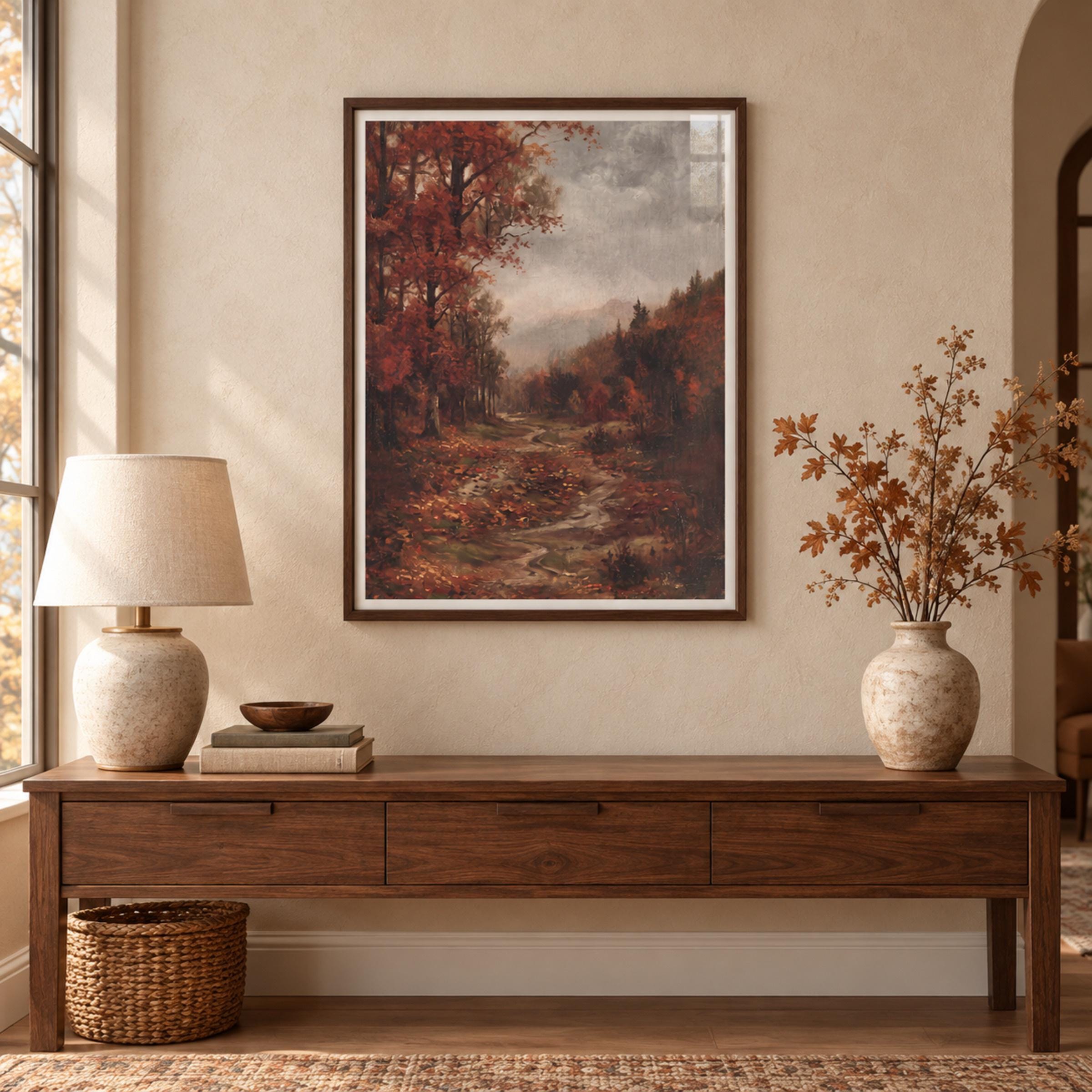 Autumn Forest Path Printable Wall Art, Moody Fall Landscape, Cottagecore Decor Digital Download — image 3