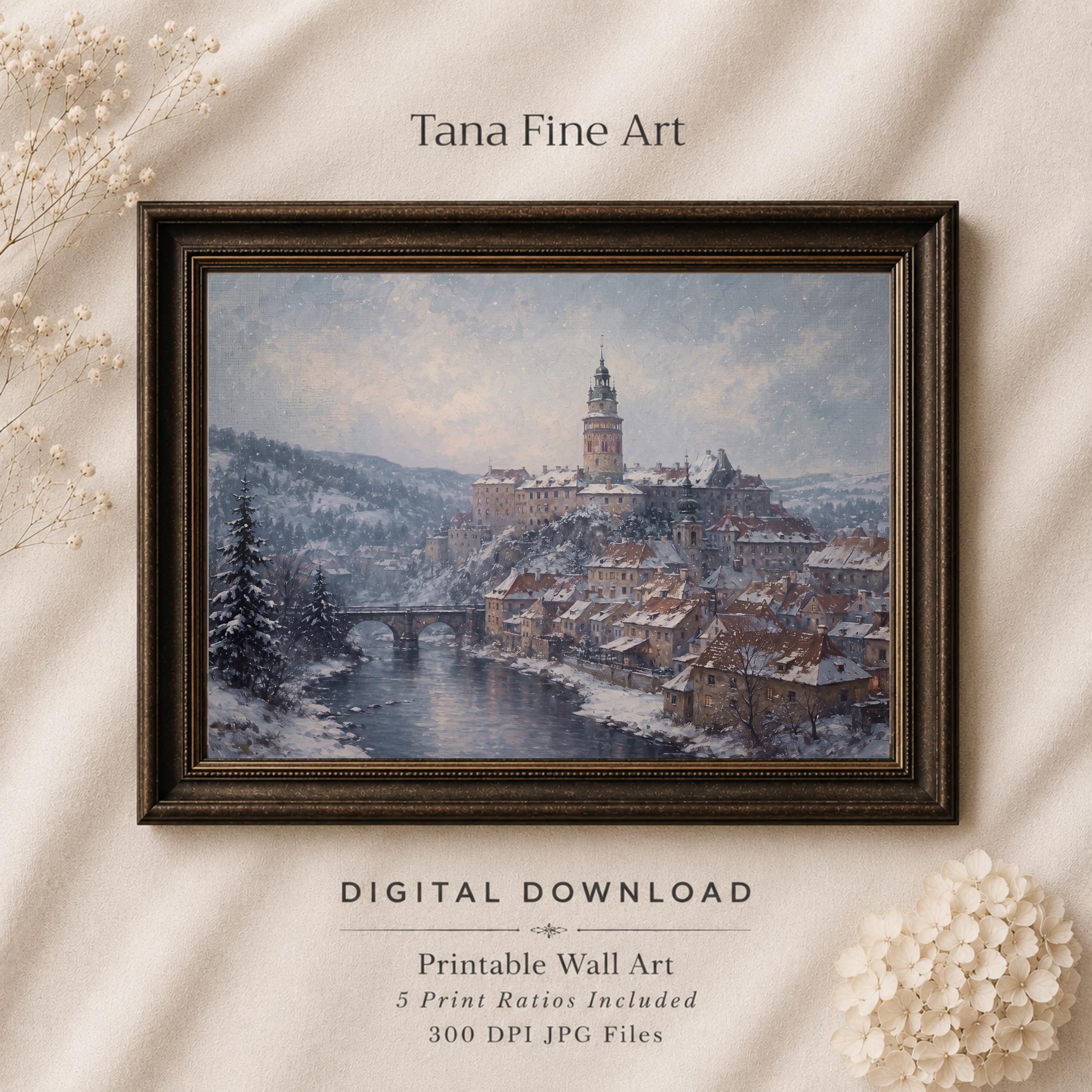 Český Krumlov-Inspired Snowy Riverside