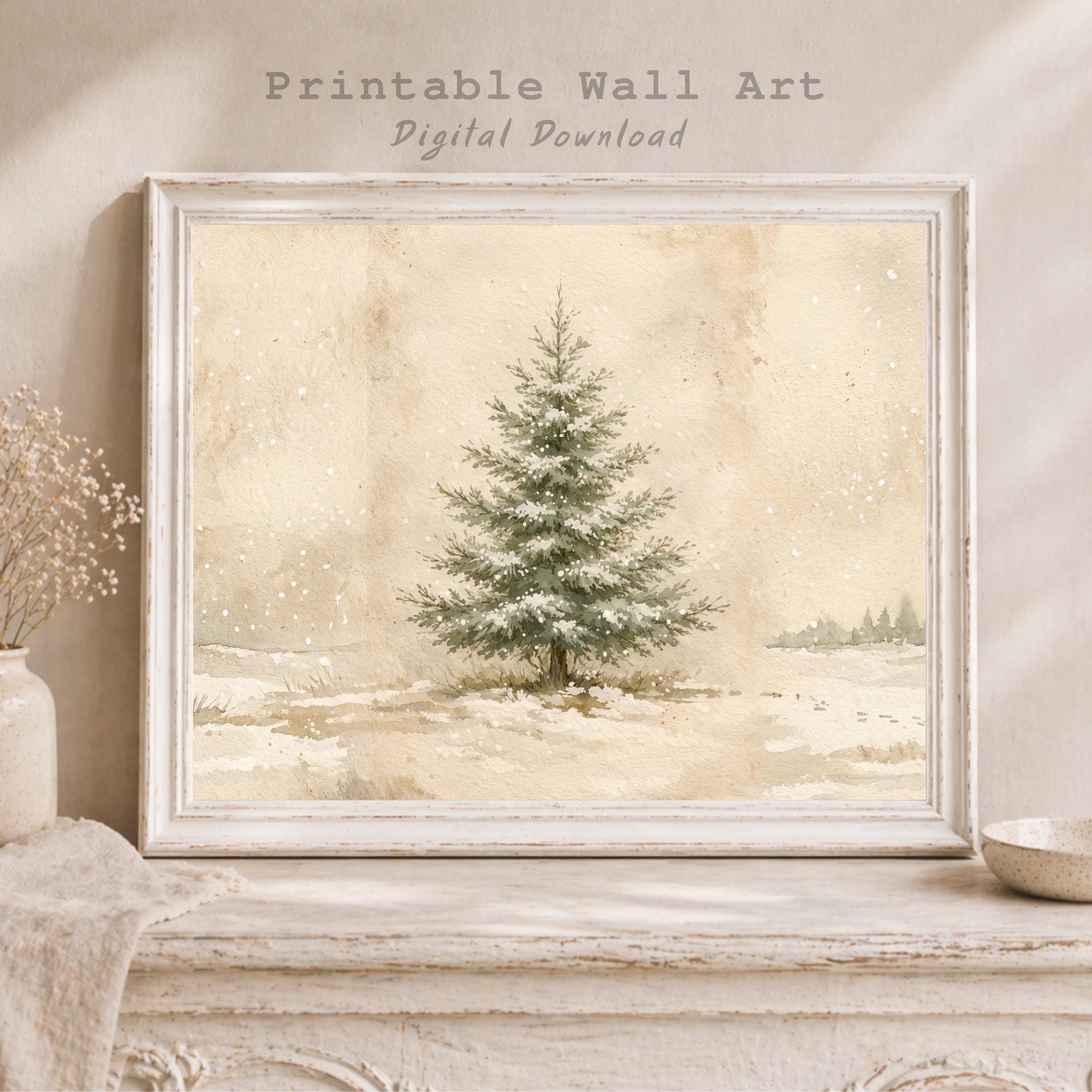 Winter Tree Wall Art Printable | Neutral Snowy Pine Print | Minimal Rustic Decor (Digital Download) — image 4