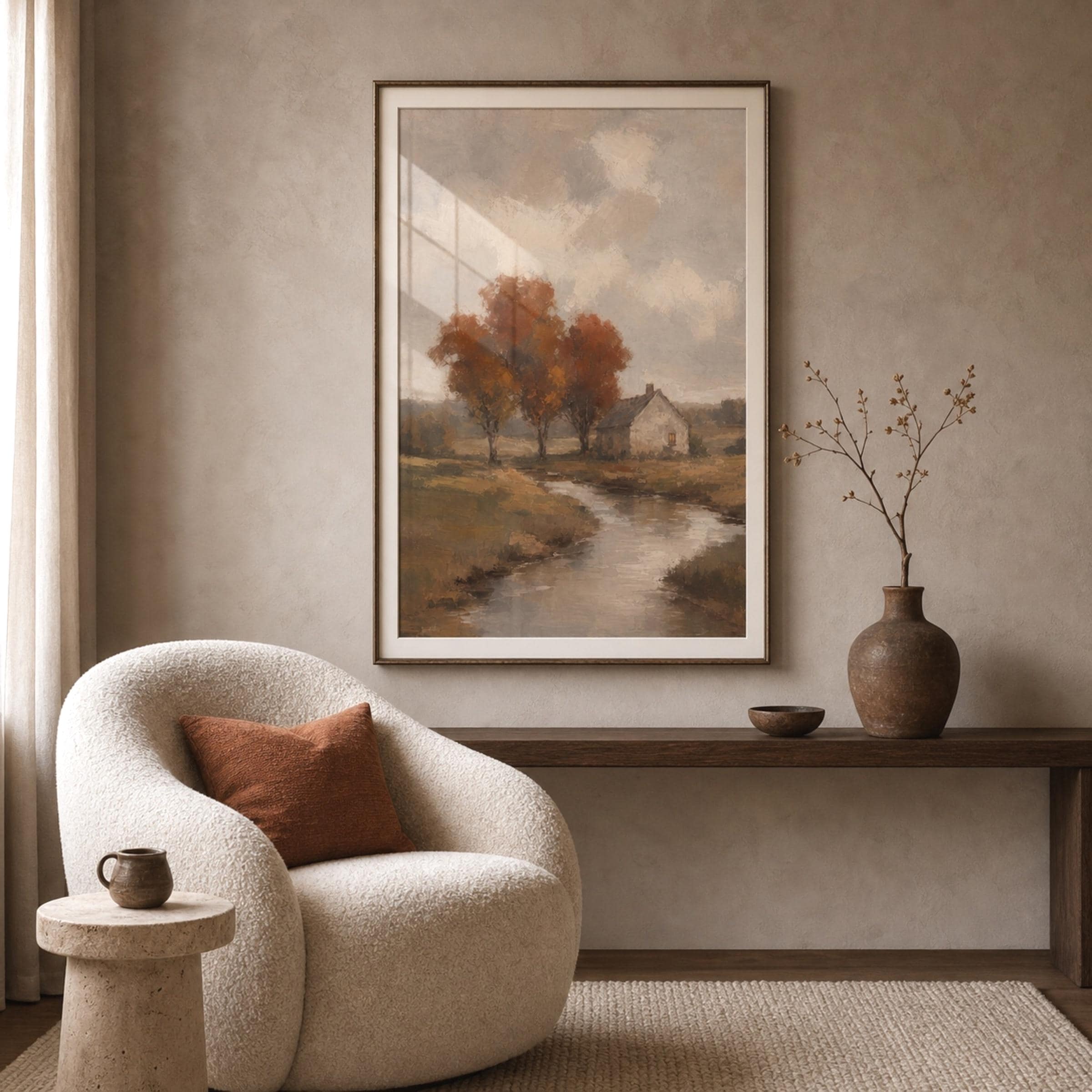 Fall Cottage Printable Wall Art, Autumn Creek Landscape Rustic Farmhouse Digital Download — image 6