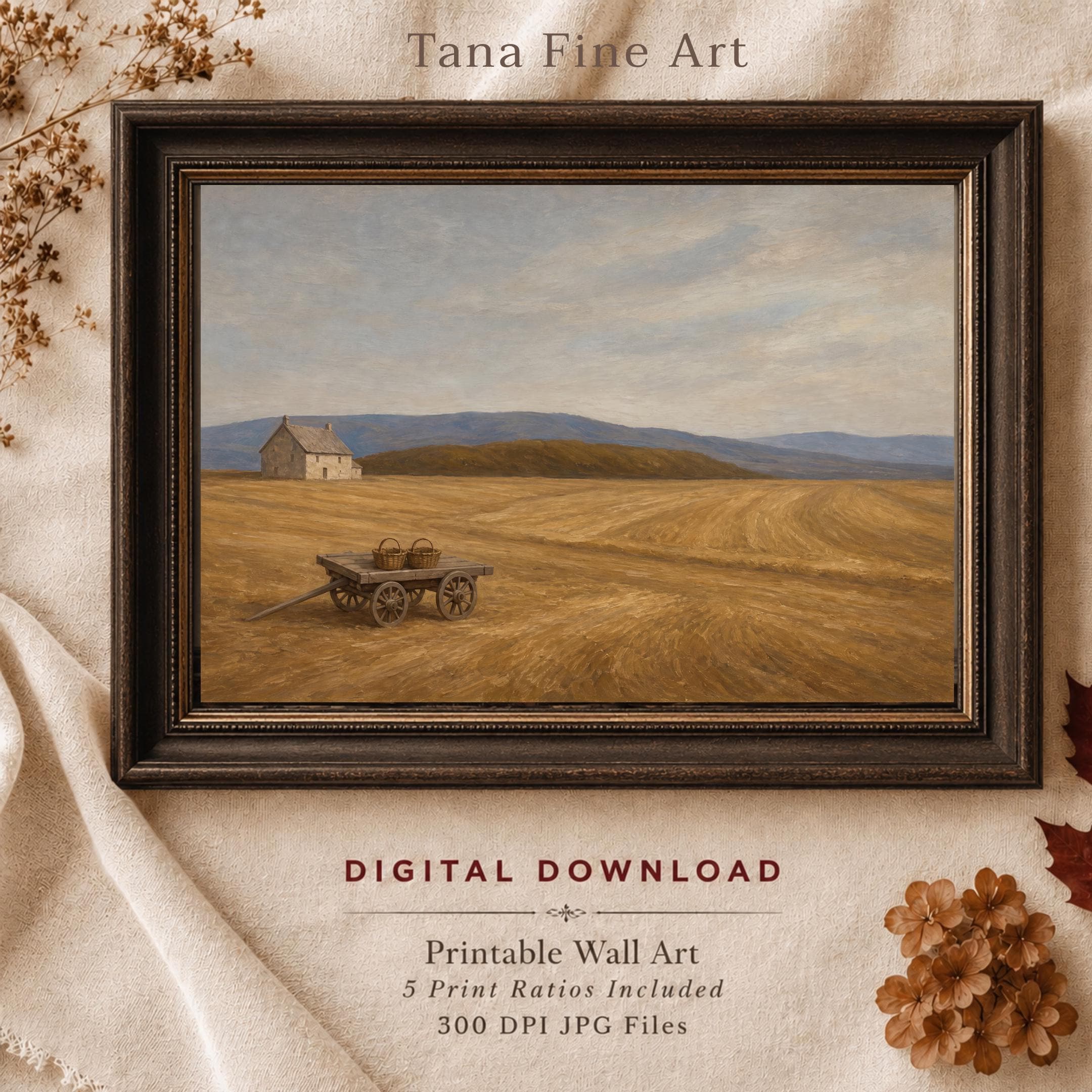 Fall Landscape Wall Art | Rustic Harvest Field Print | Farmhouse Printable Digital Download