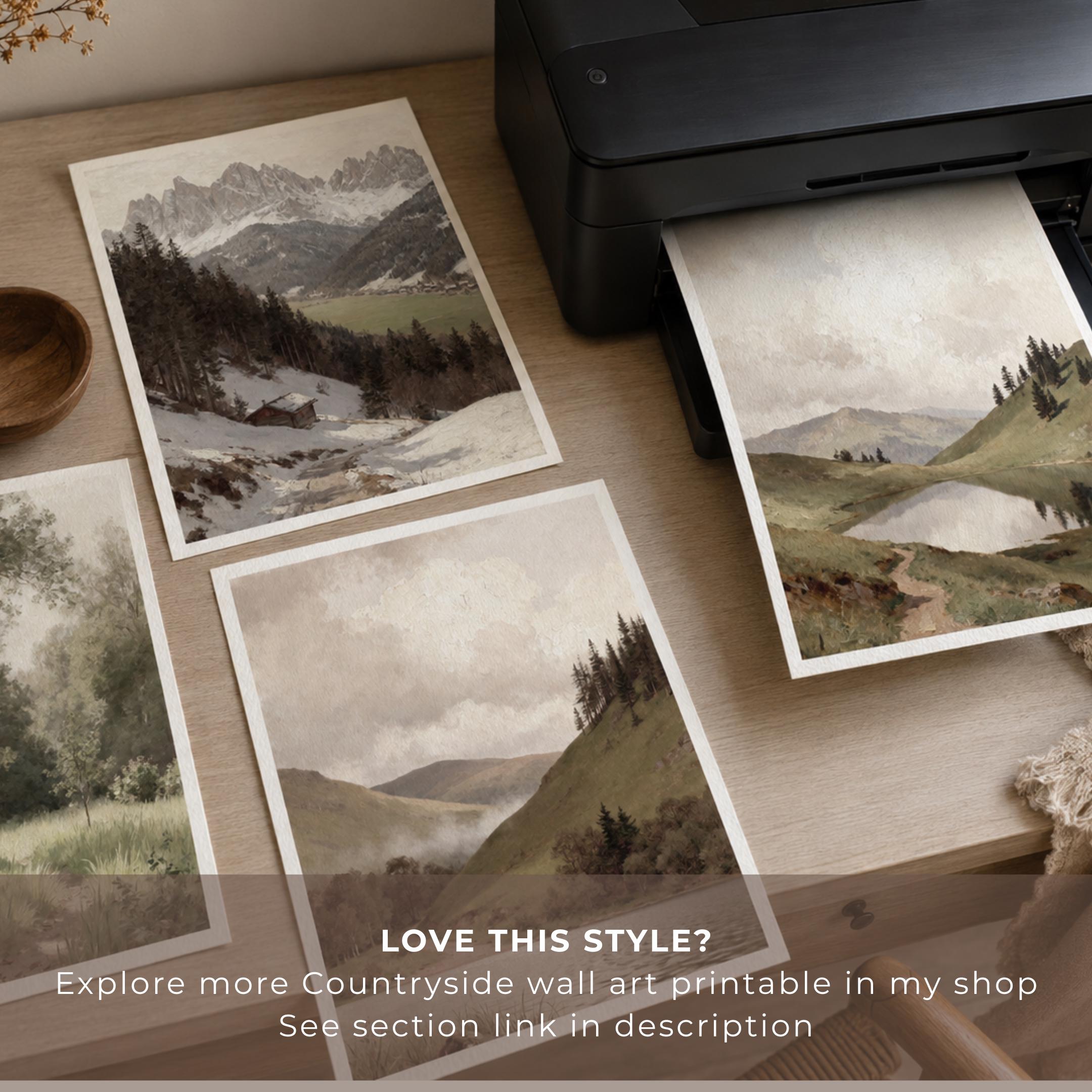 Mountain Cabin Lake Wall Art Print | Muted Landscape Printable | Rustic Nature Decor, Digital Download — image 9