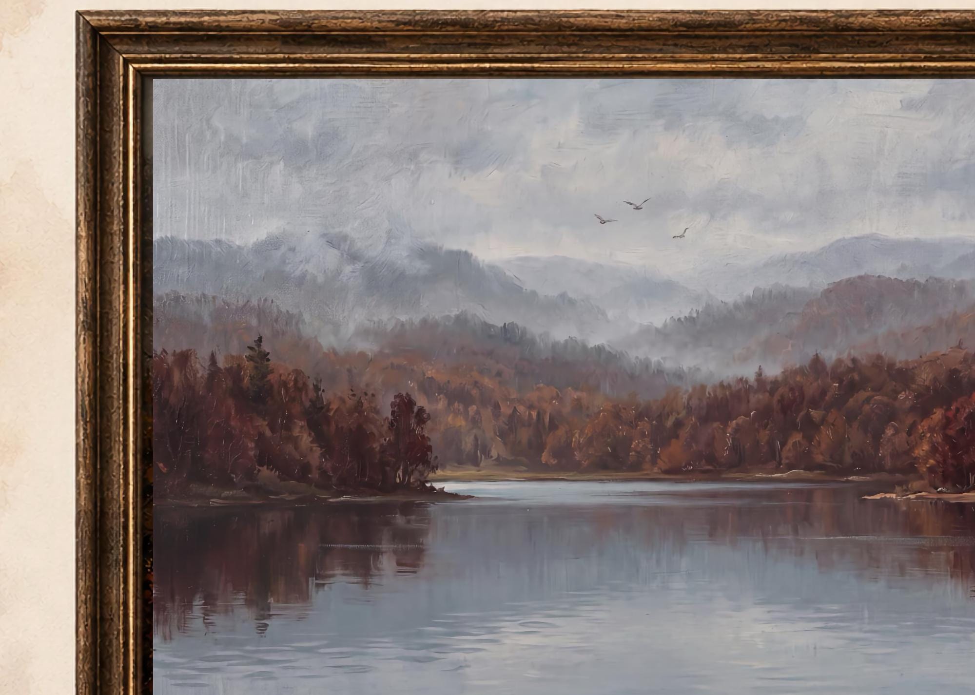 Autumn Lake Wall Art | Moody Fall Landscape Print | Vintage Nature Printable Digital Download — image 2