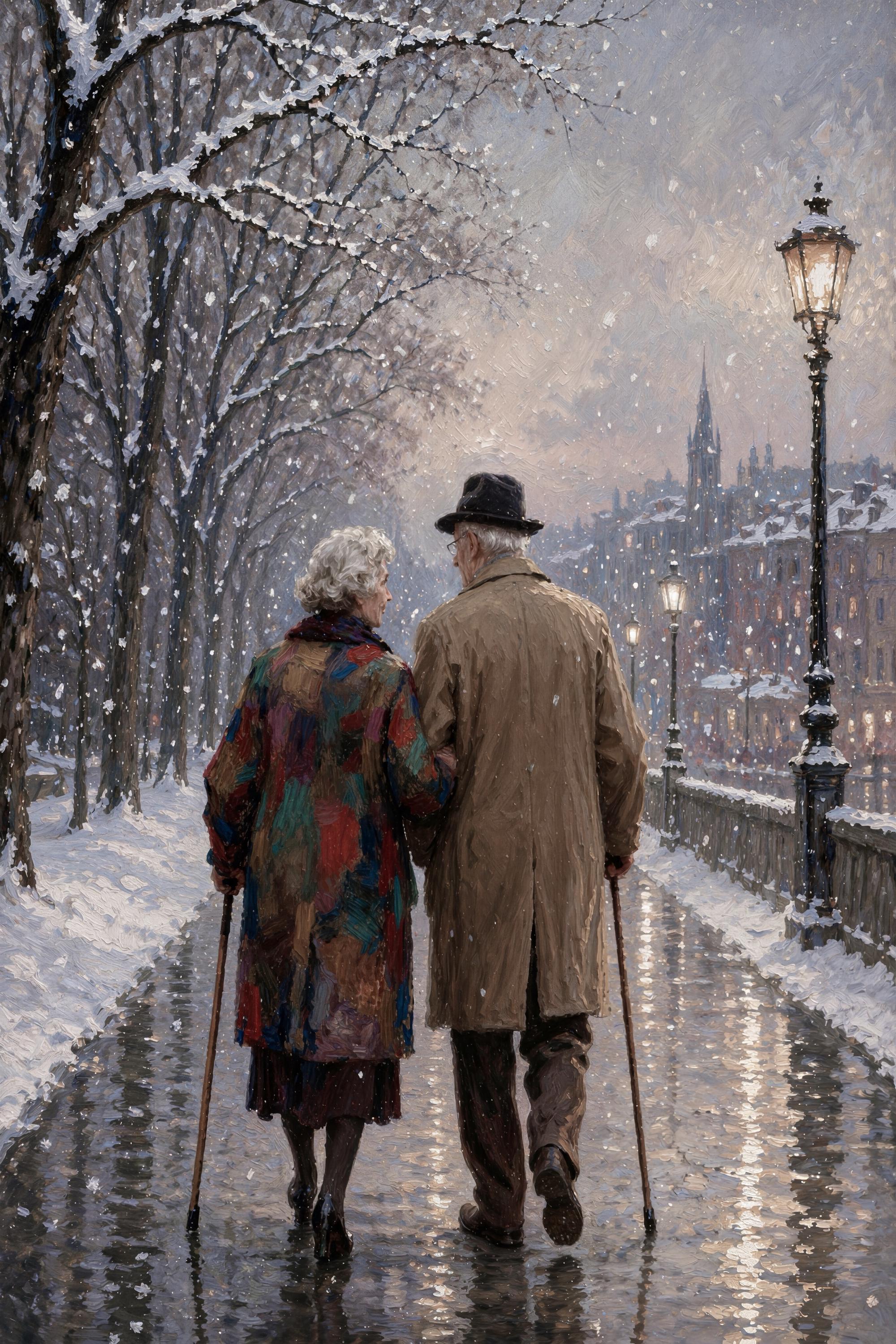 Elderly Couple Wall Art | Winter Love Print | Romantic City Printable Digital Download — image 2