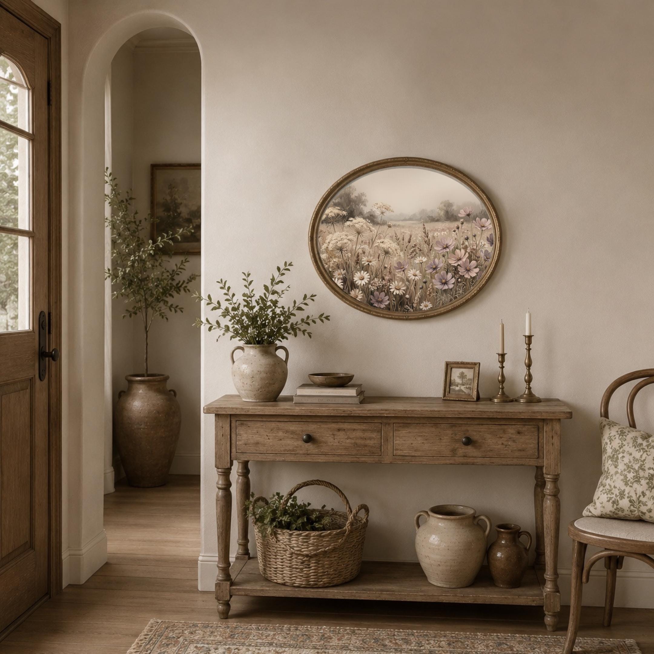 Neutral Floral Landscape Print, Wildflower Meadow Wall Art, Soft Cottage Prints (Digital Download) — image 9