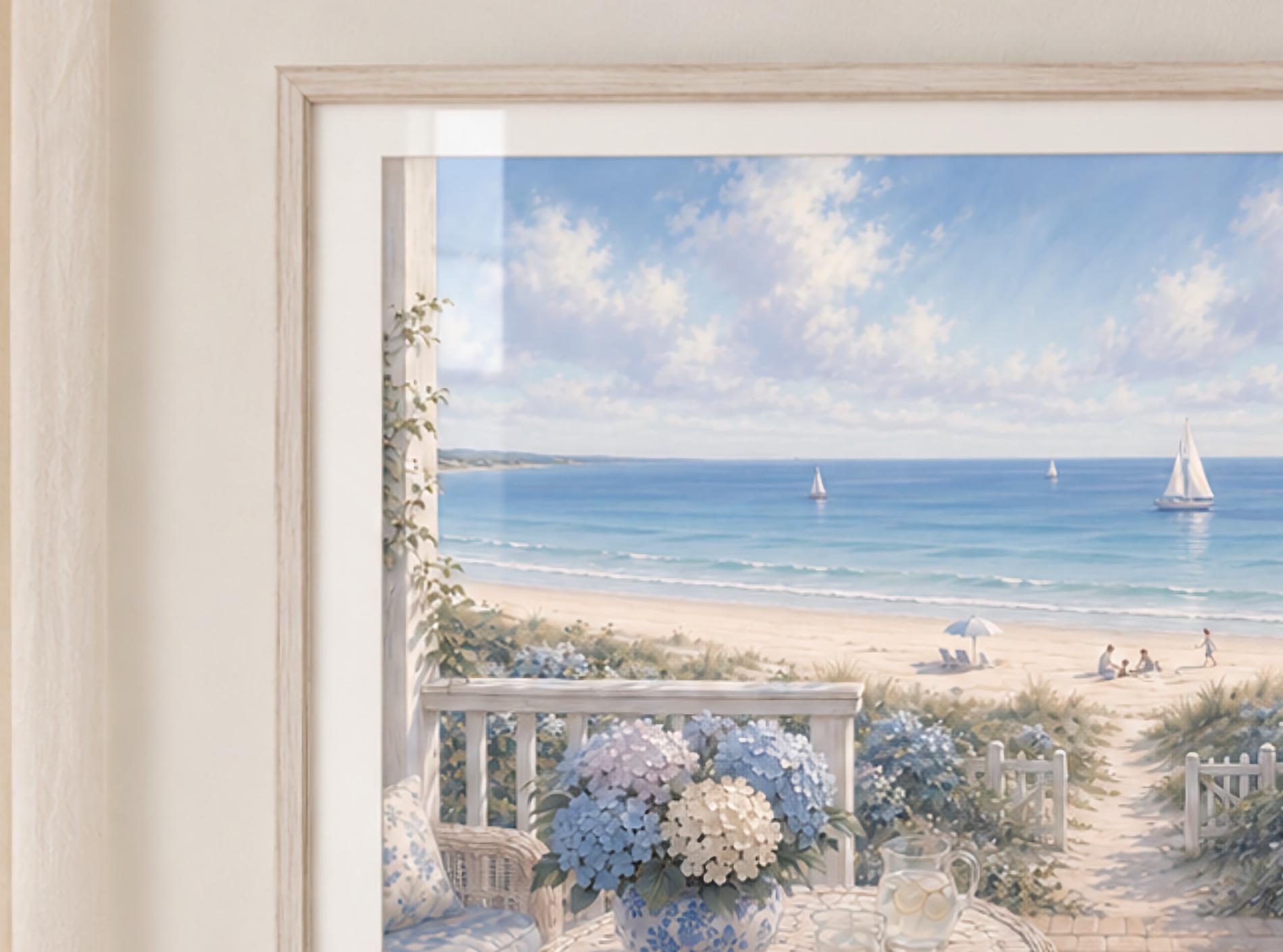 Summer Coastal Hydrangea Porch Printable Wall Art, Beach Cottage Ocean View Decor Digital Download — image 3