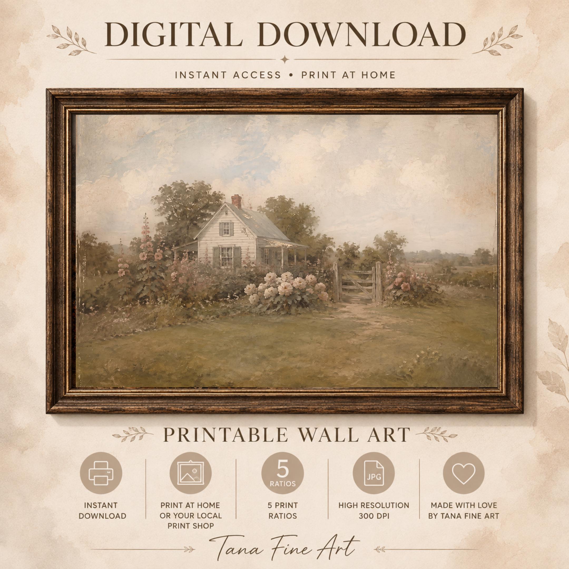 Vintage American Cottage Garden Printable Wall Art, Rustic Farmhouse Floral Landscape, Digital Download — image 9