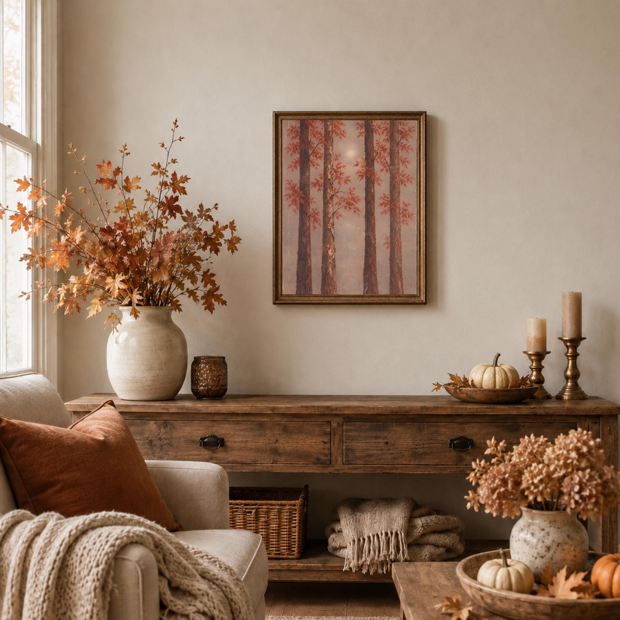 Autumn Forest Moon Printable Wall Art, Moody Fall Trees, Cottagecore Decor Digital Download — image 6