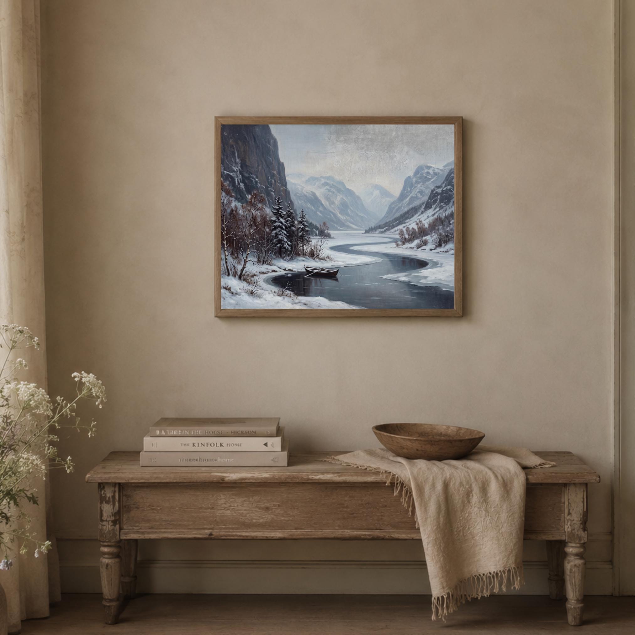 Rowboat on the Winter Mountain River — image 8