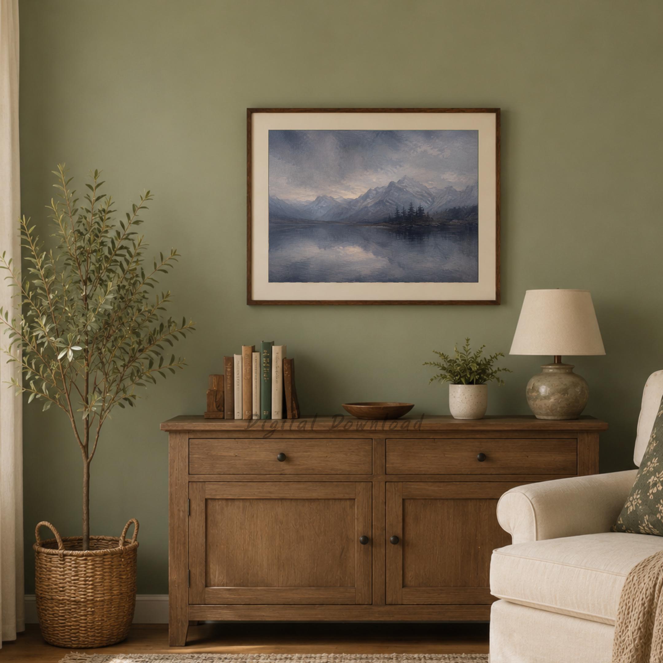 Moody Mountain Lake Printable Wall Art, Vintage Alpine Landscape, Rustic Cabin Dark Academia Decor — image 6