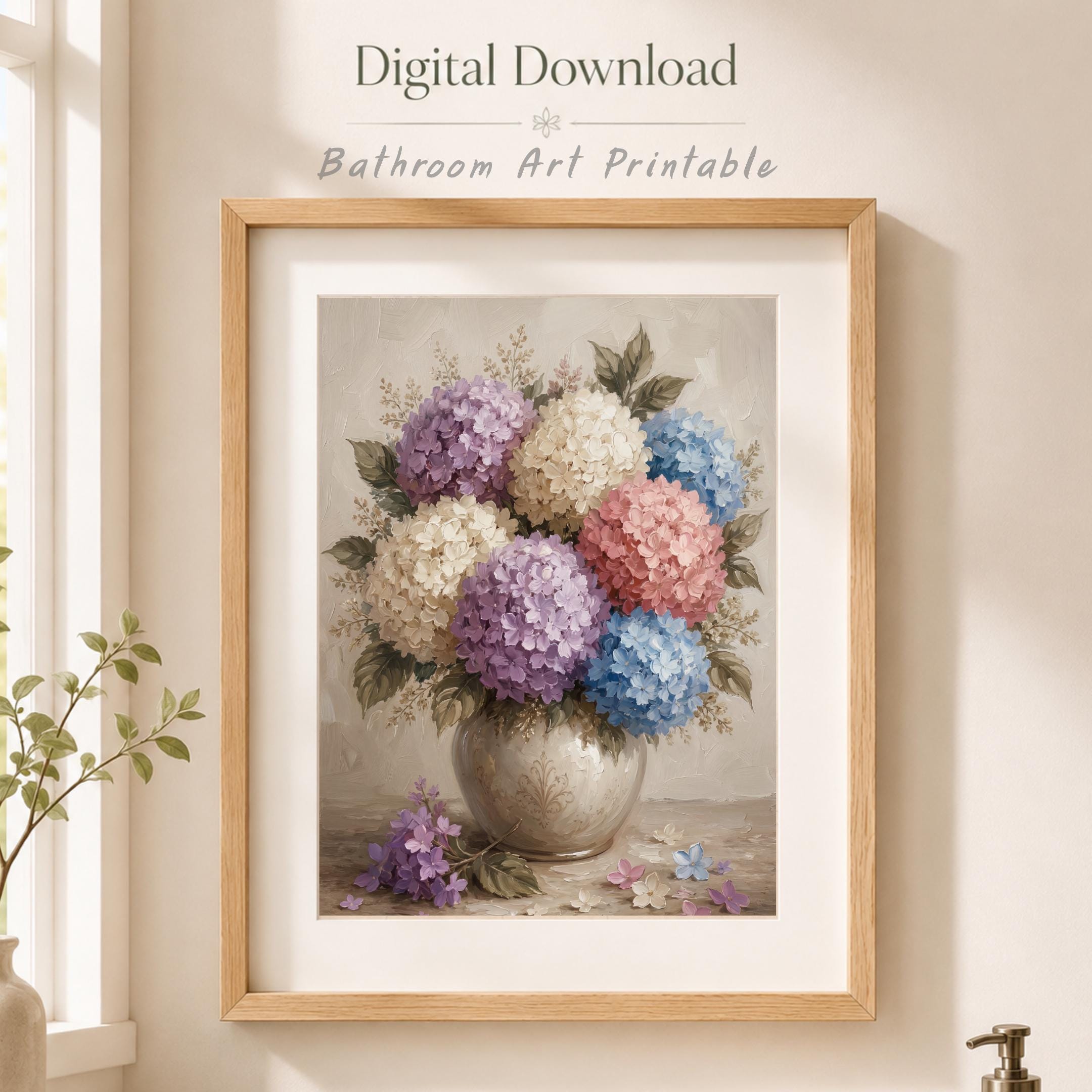 Pastel Hydrangea Wall Art, Colorful Floral Vase Print, Soft Cottage Bedroom Decor (Digital Download) — image 8