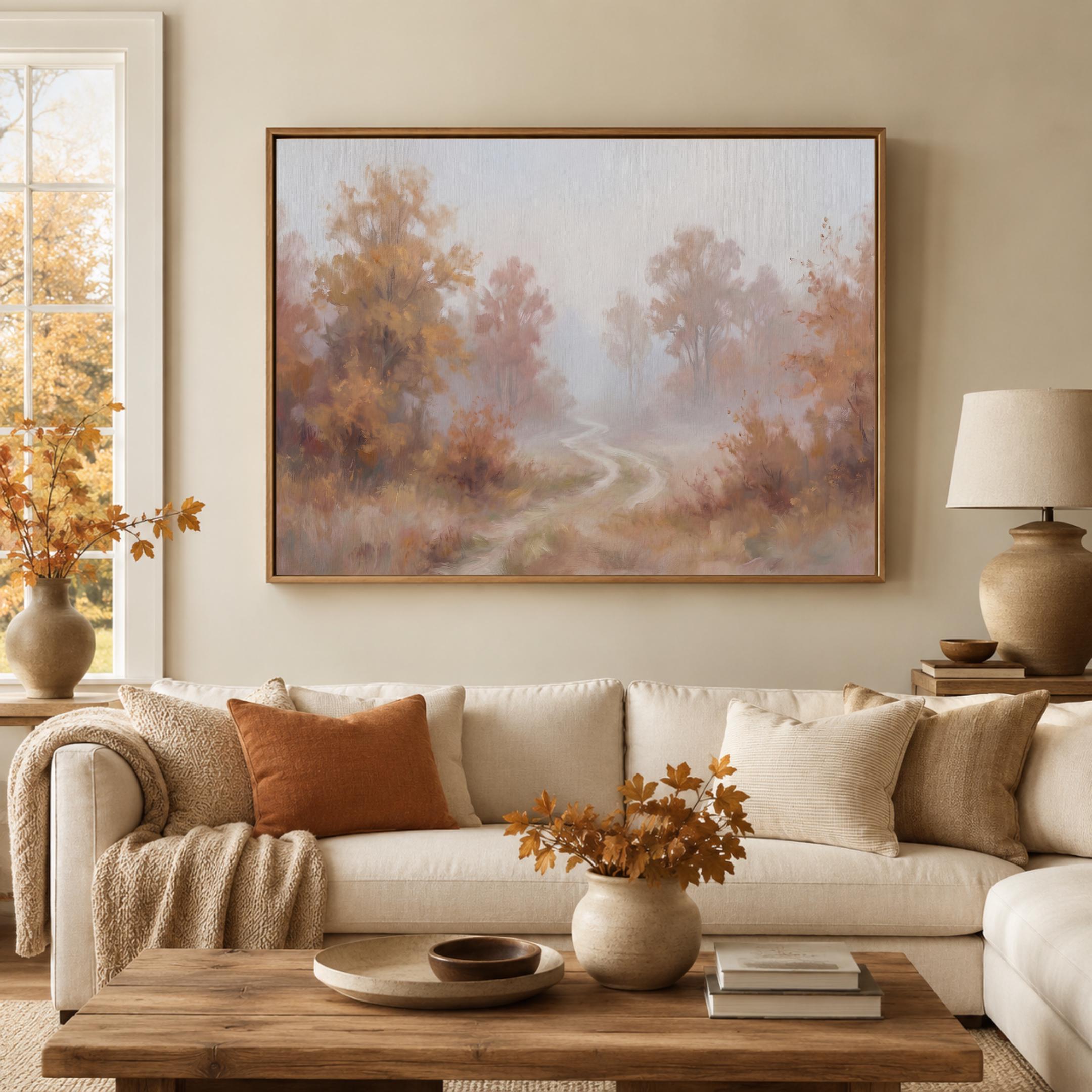 Misty Autumn Path Print, Soft Fall Landscape Wall Art, Rustic Fall Decor (Digital Download) — image 4