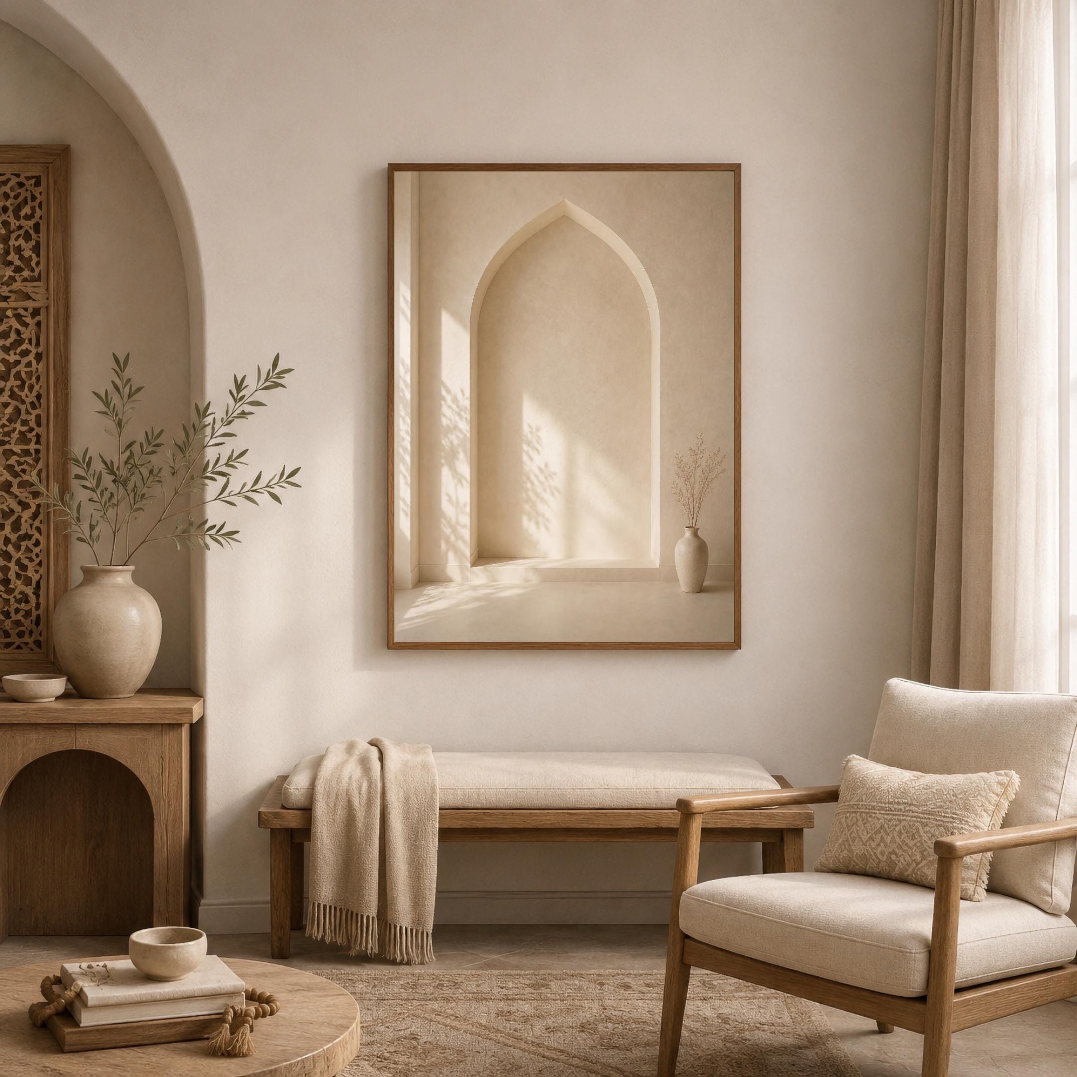 Minimal Mihrab Wall Art, Beige Islamic Prayer Room Print, Muslim Home Decor (Digital Download) — image 6