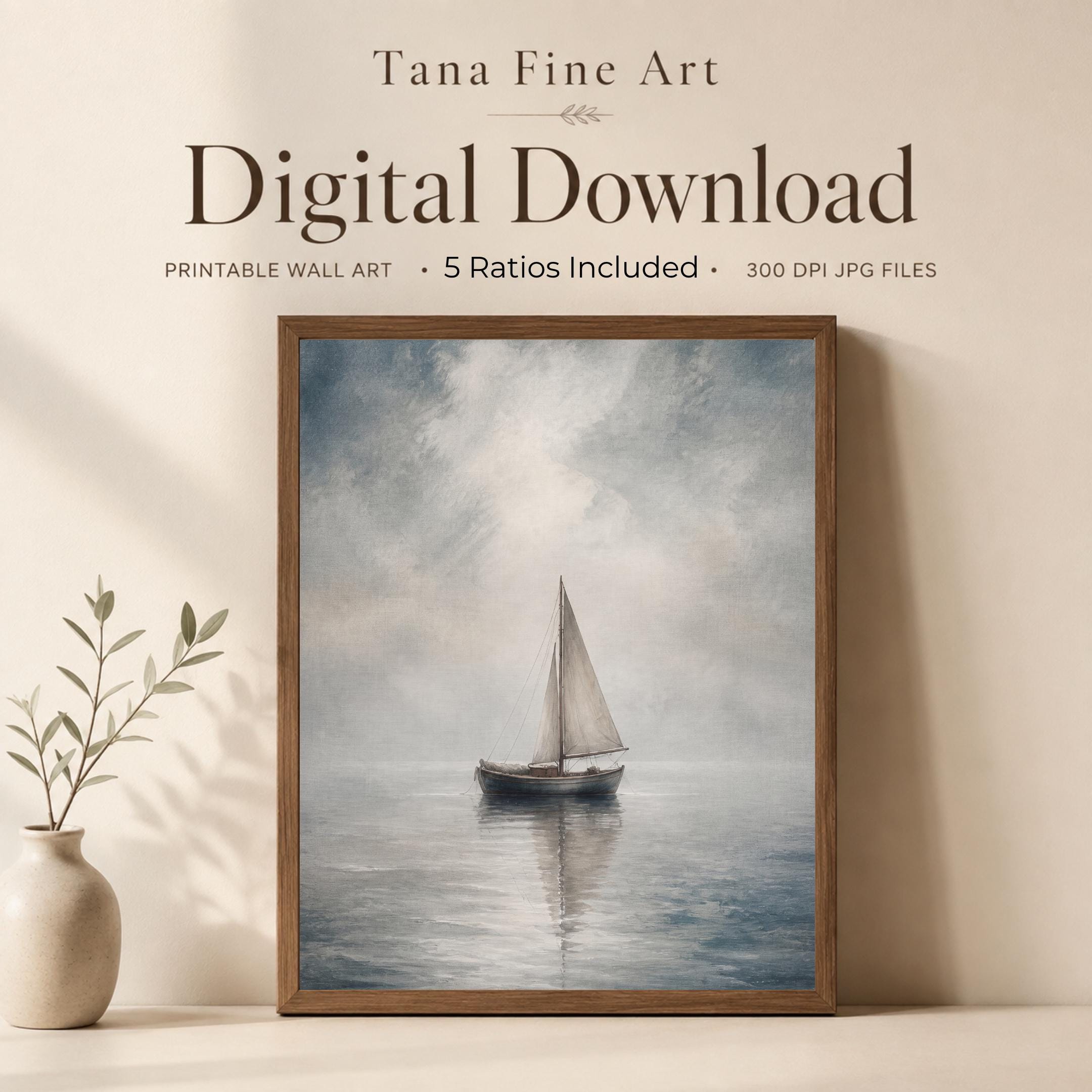 Sailboat Wall Art | Coastal Ocean Print | Nautical Printable Digital Download