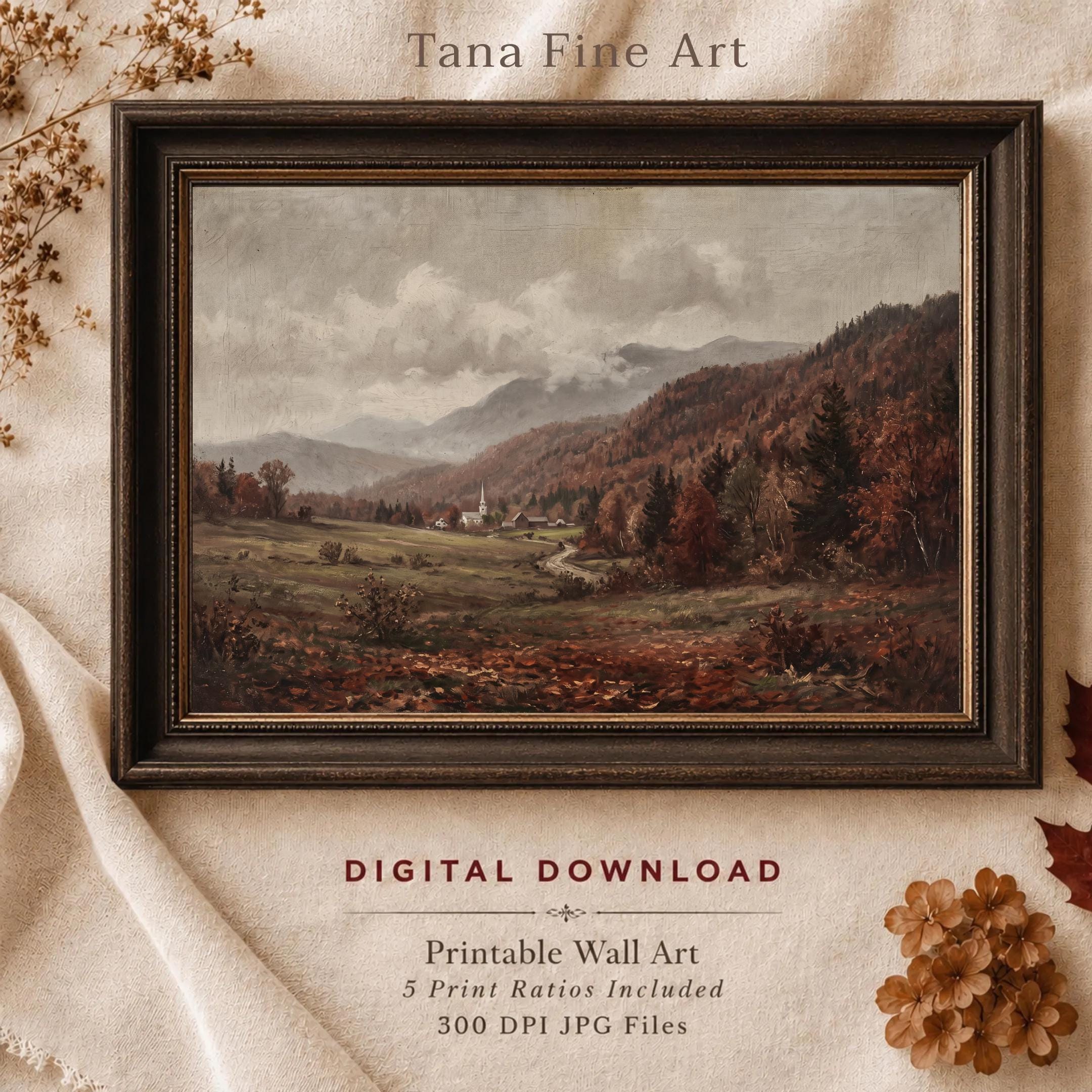 Stowe Vermont Fall Wall Art Print | New England Autumn Landscape Inspired | Vintage Digital Download