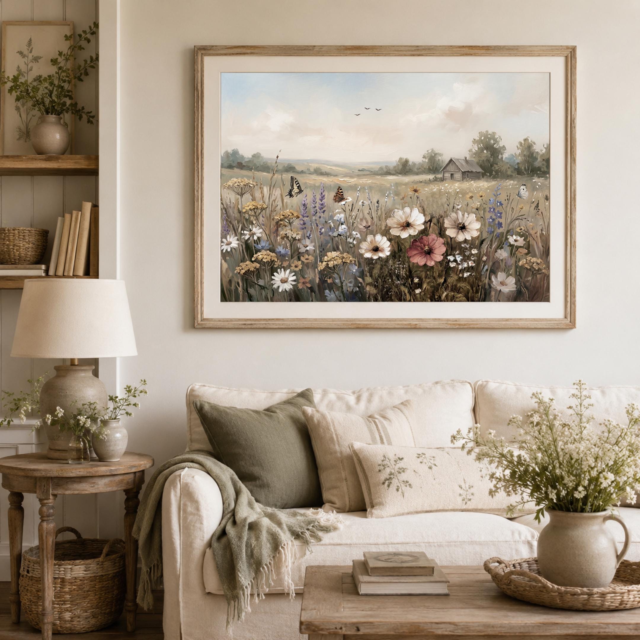 Cottage Wildflower Wall Art, Butterfly Meadow Landscape Print, Rustic Summer Farmhouse Decor (Digital Download) — image 4