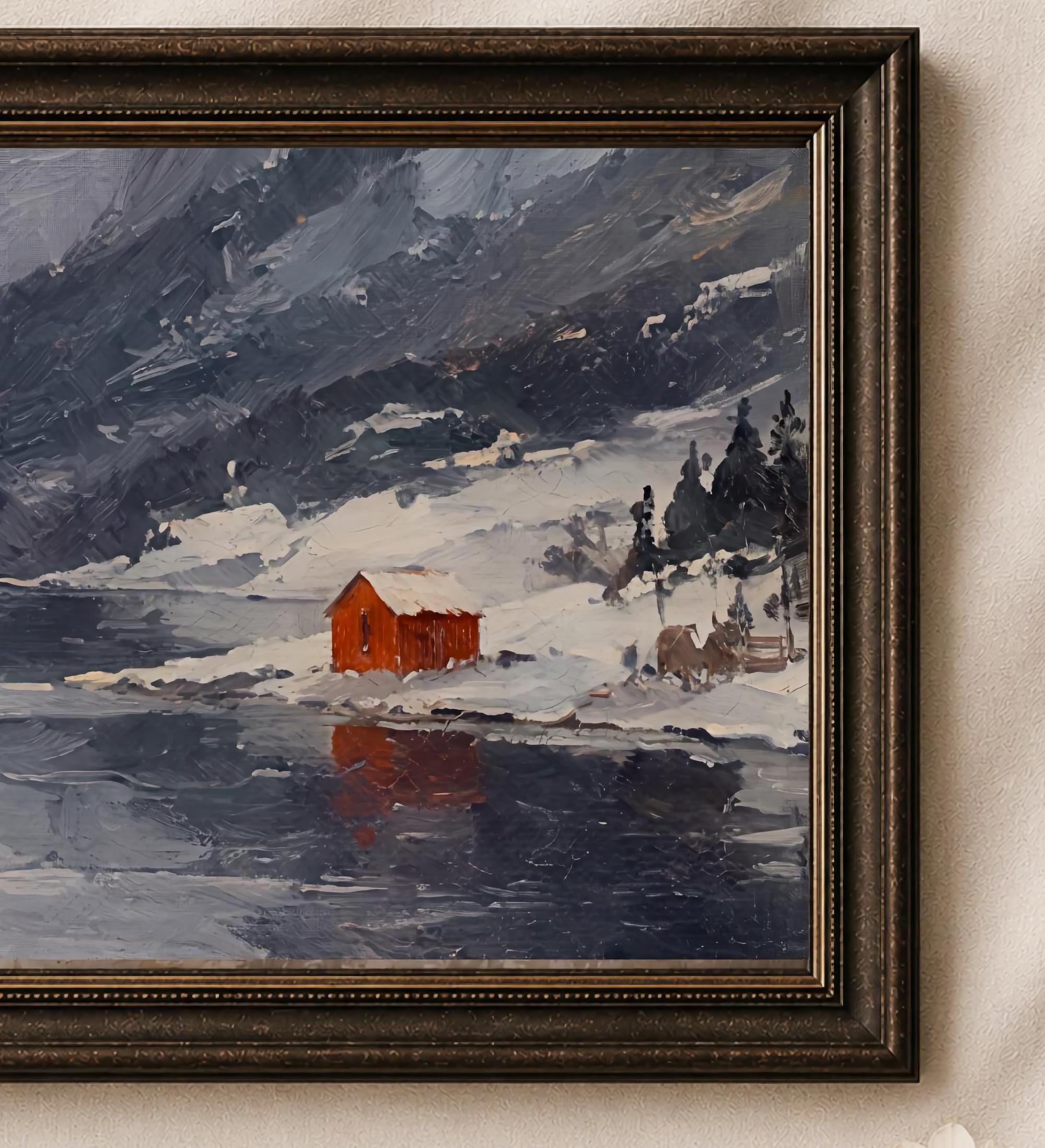 Red Cabin beside the Winter Lake — image 2