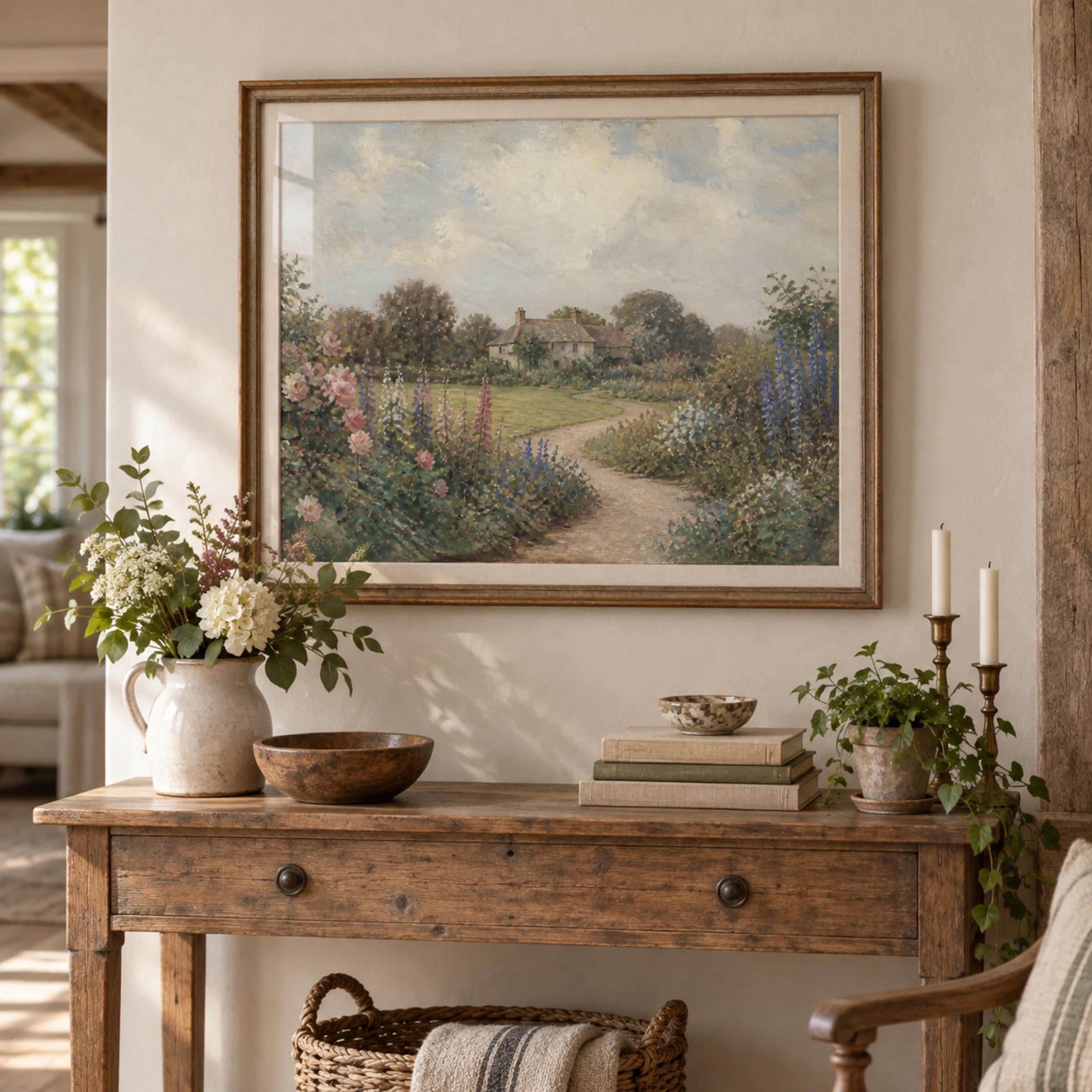English Cottage Garden Printable Wall Art, Vintage Flower Path Landscape, Romantic Grandmillennial Digital Download — image 6