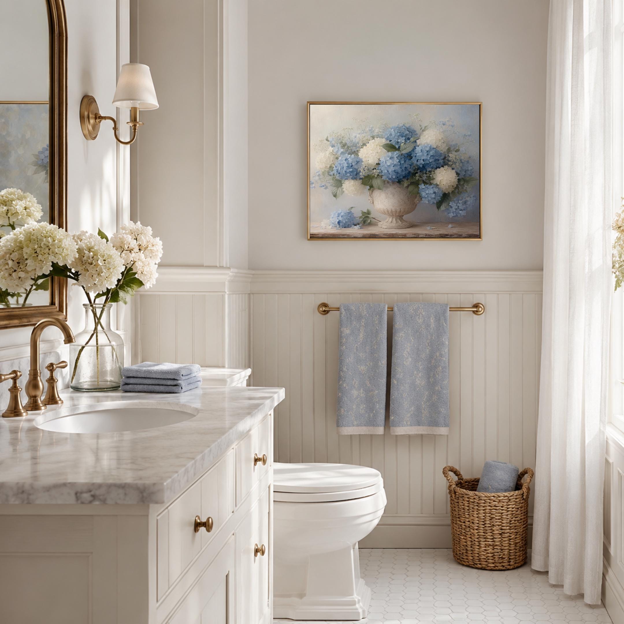 Neutral Floral Prints, Blue Hydrangea Aged French Stone Urn, Floral Vase Print (Digital Download) — image 6