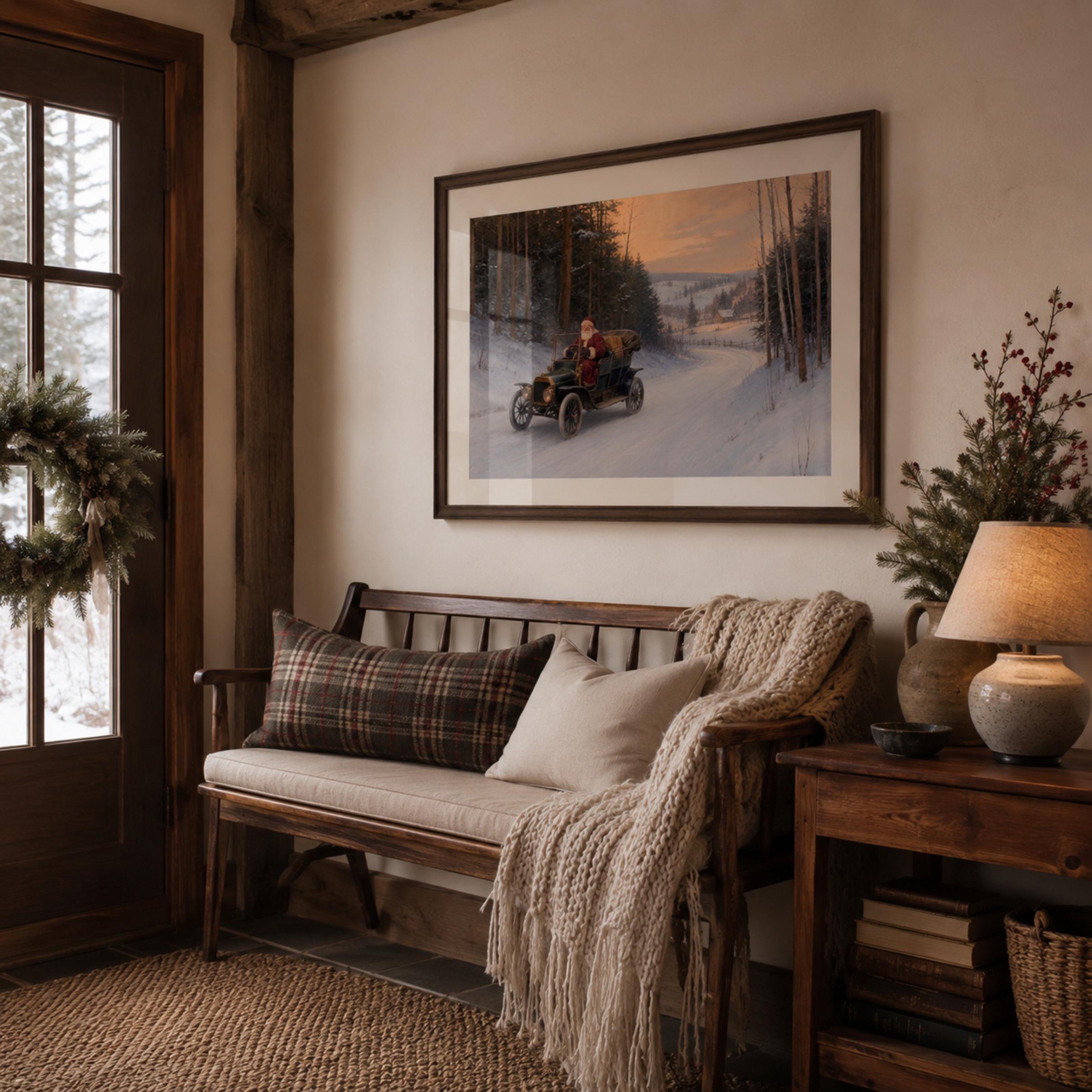 Vintage Santa Driving Car Printable Wall Art, Nostalgic Christmas Digital Download — image 5