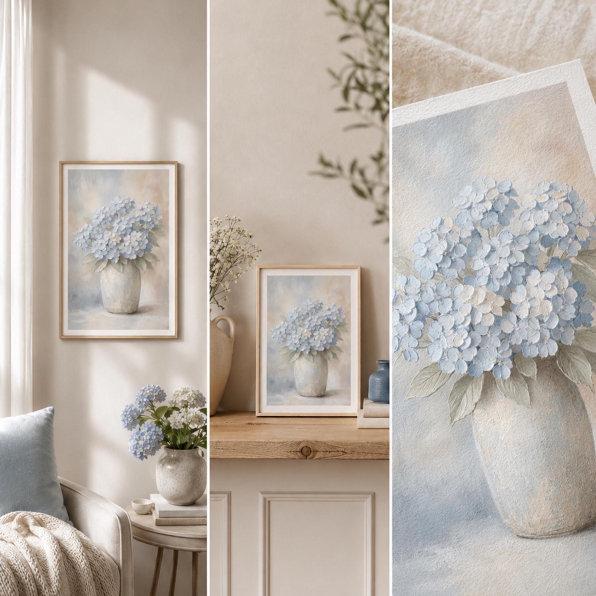Blue Hydrangea Wall Art Printable | Neutral Floral Print | Floral Vase Decor (Digital Download) — image 5
