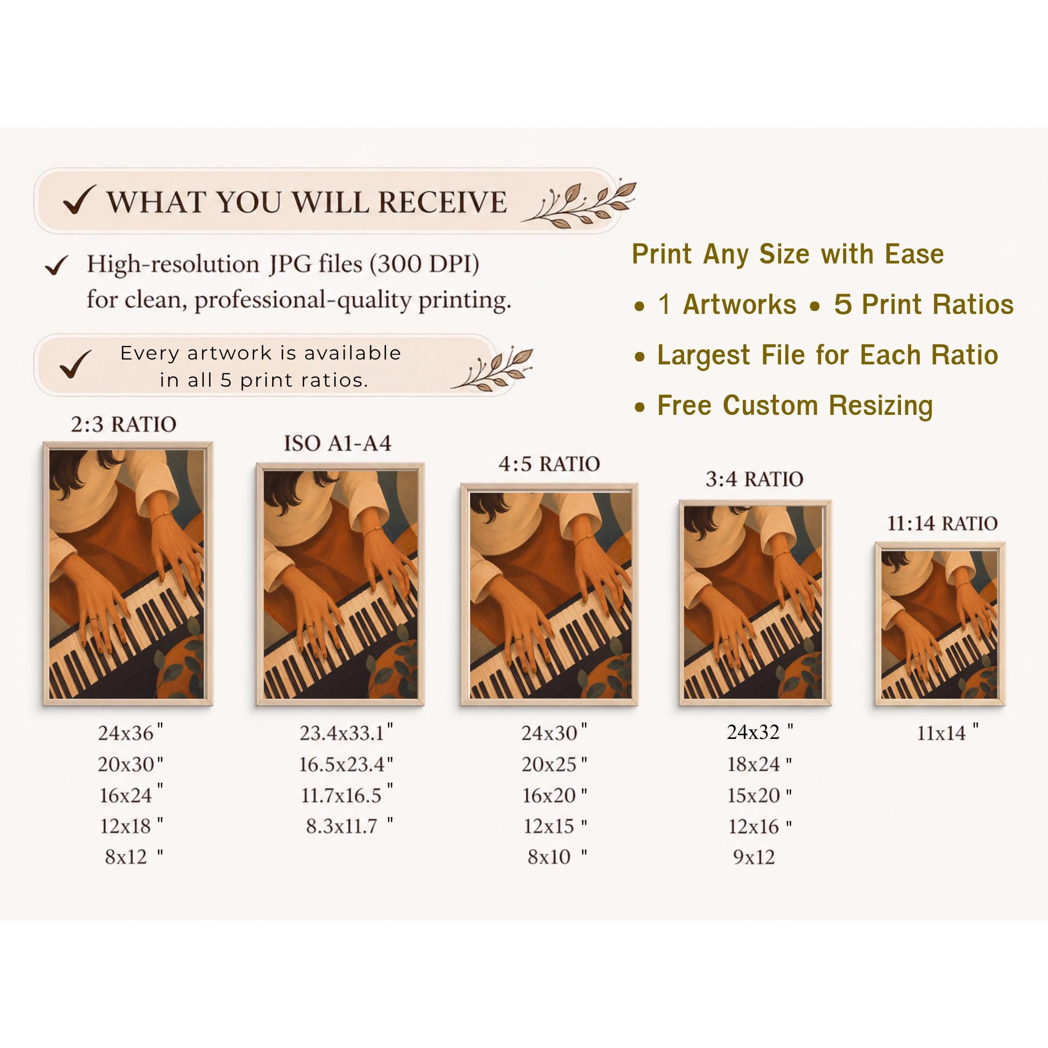 Music Wall Art Set of 3 Prints | Retro Piano Guitar Vinyl Record (Digital Download) — image 9