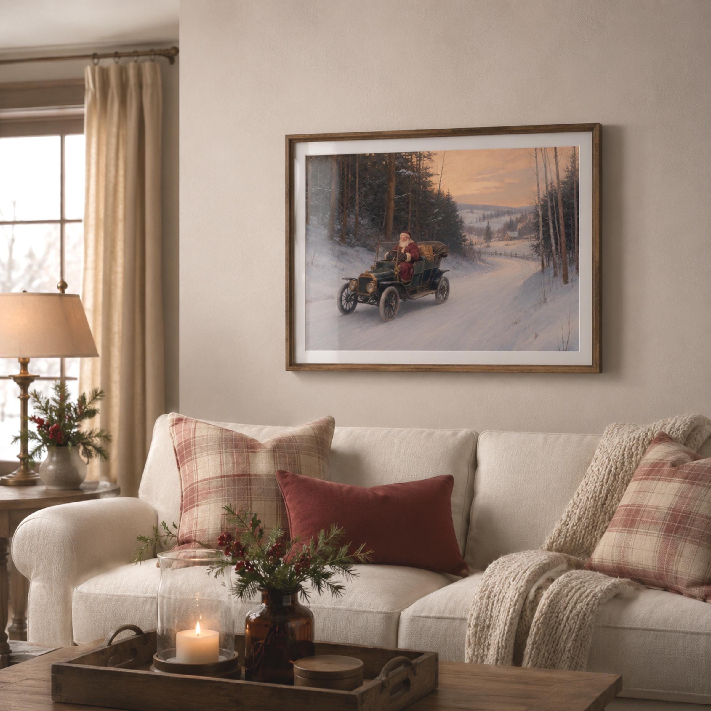 Vintage Santa Driving Car Printable Wall Art, Nostalgic Christmas Digital Download — image 4