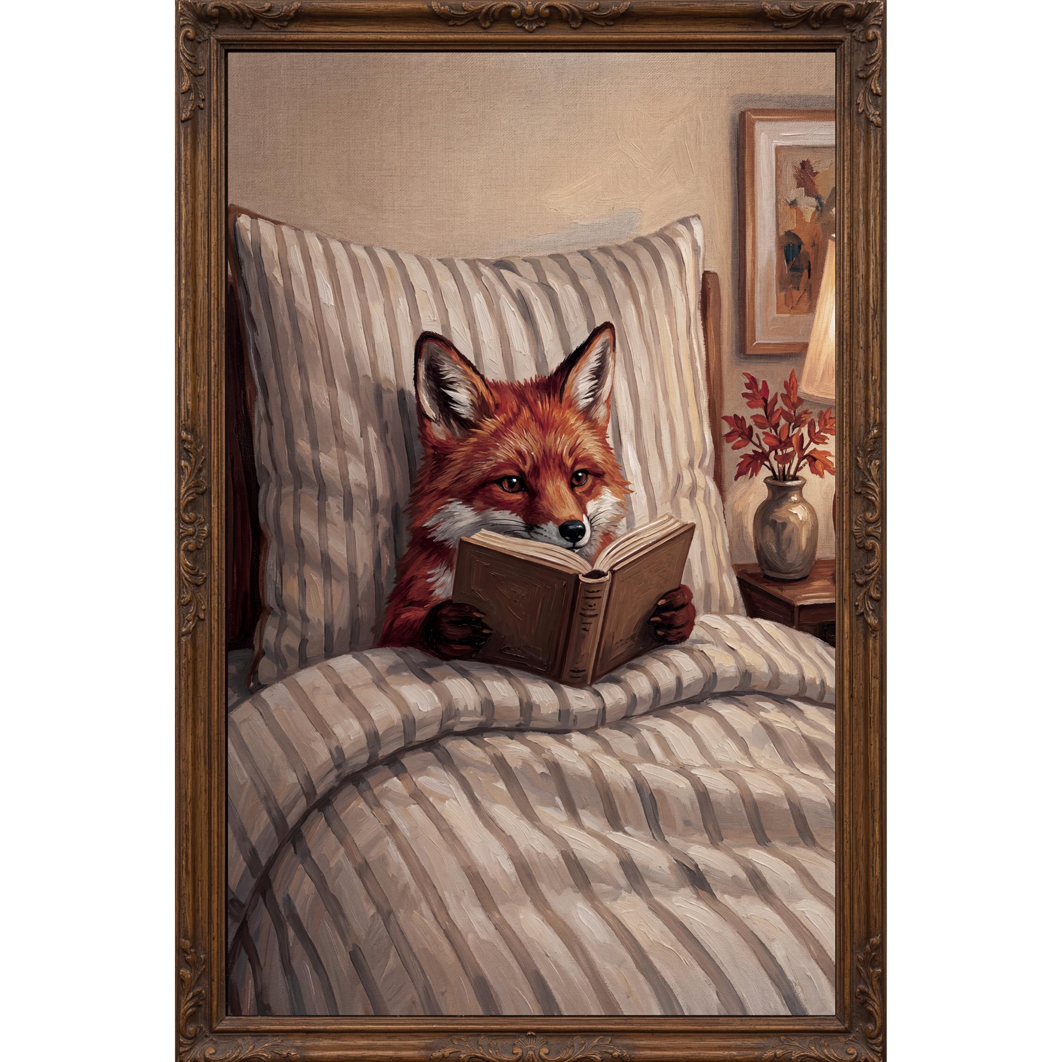 Fox Woodland Nursery Art, Fox Reading in Bed, Cozy, Kids Room Digital Download — image 2