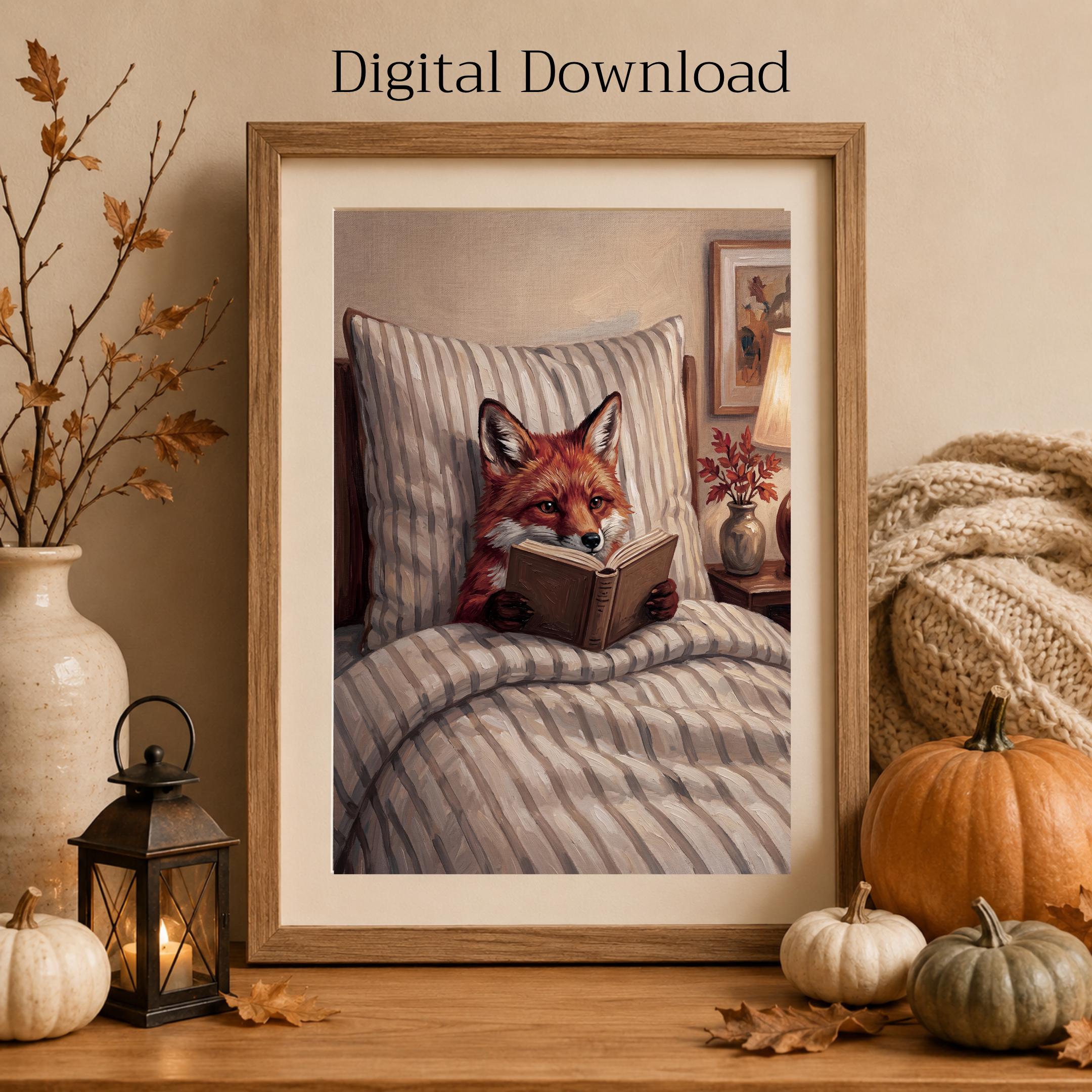 Fox Woodland Nursery Art, Fox Reading in Bed, Cozy, Kids Room Digital Download — image 9