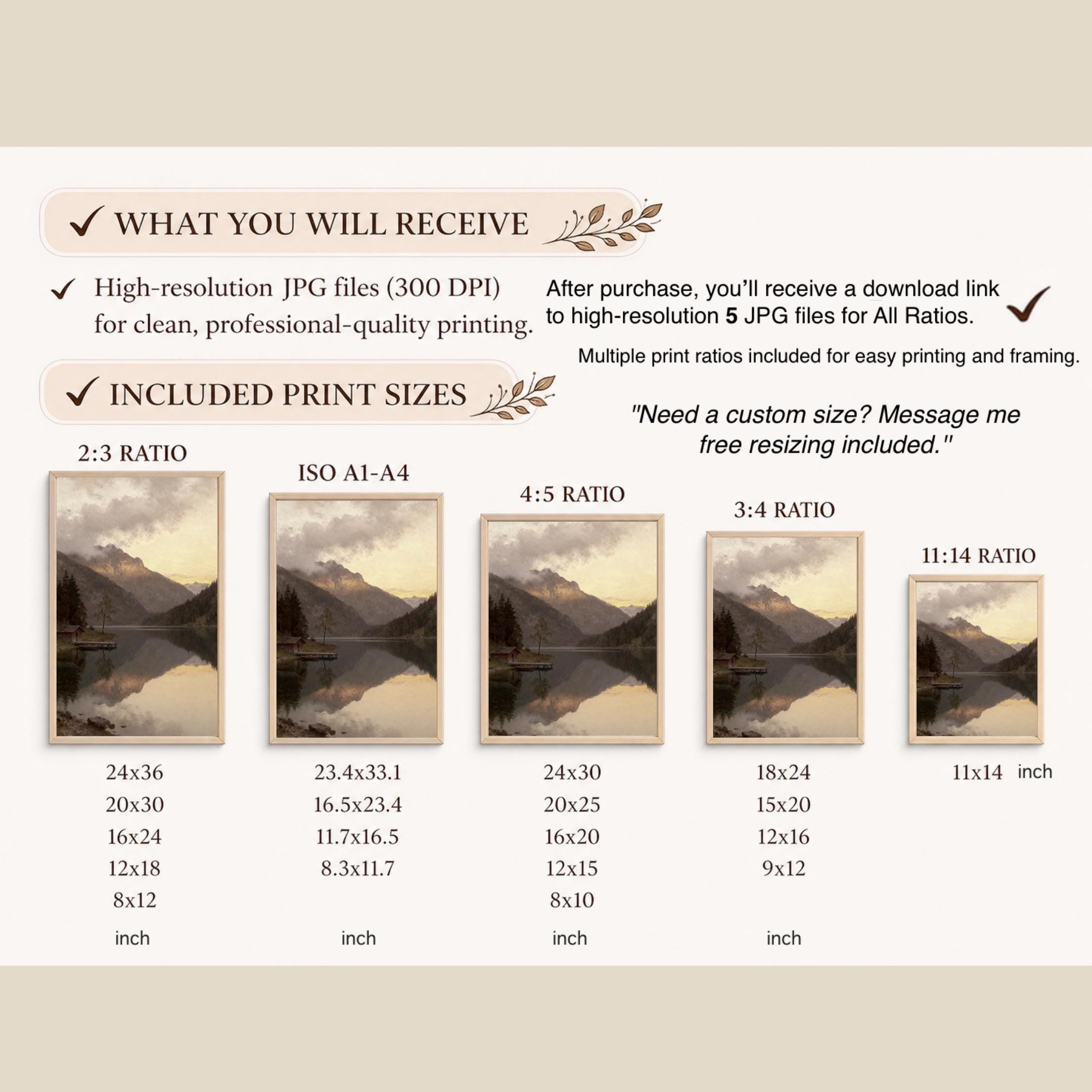 Mountain Cabin Lake Wall Art Print | Muted Landscape Printable | Rustic Nature Decor, Digital Download — image 8