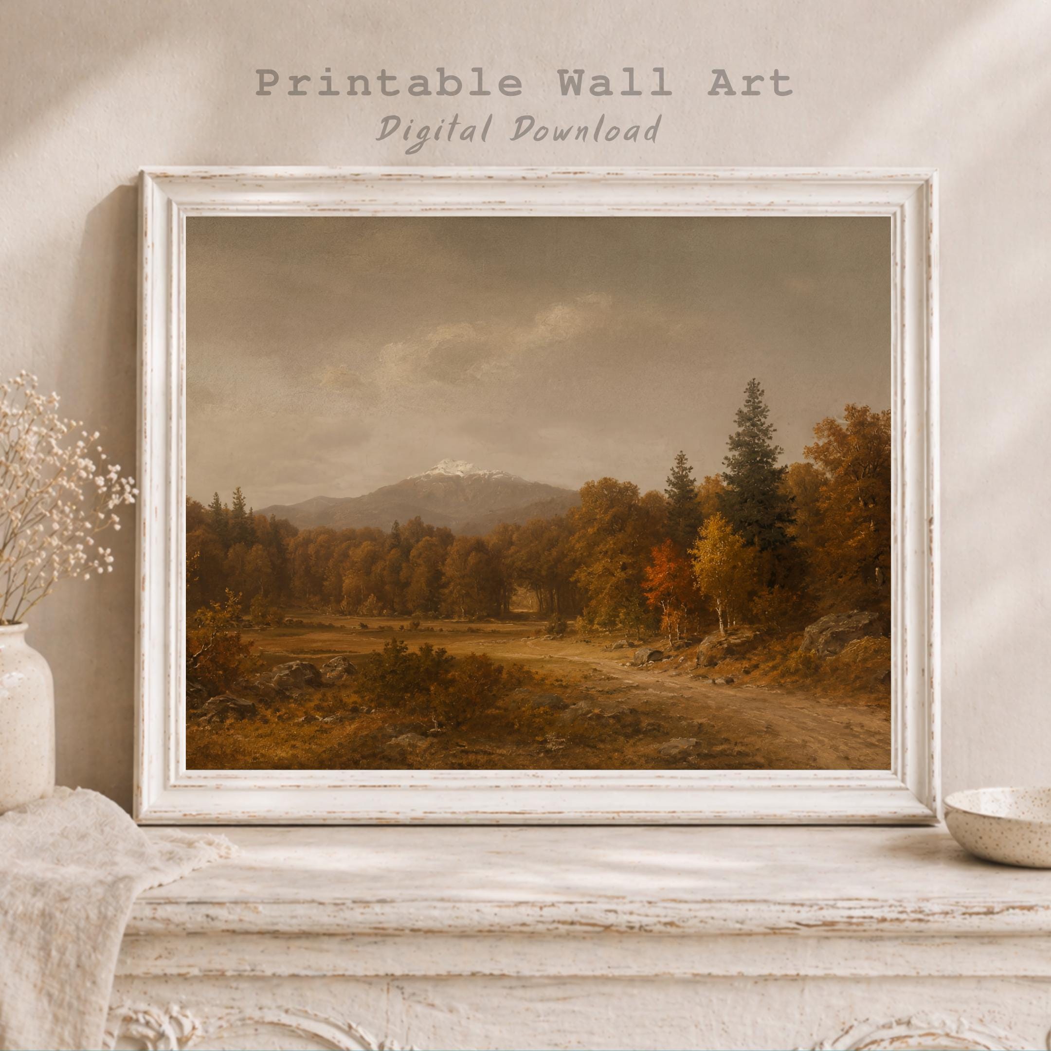 Moody Fall Forest Landscape Wall Art, Rustic Autumn Mountain, Dark Forest Decor (Digital Download) — image 9