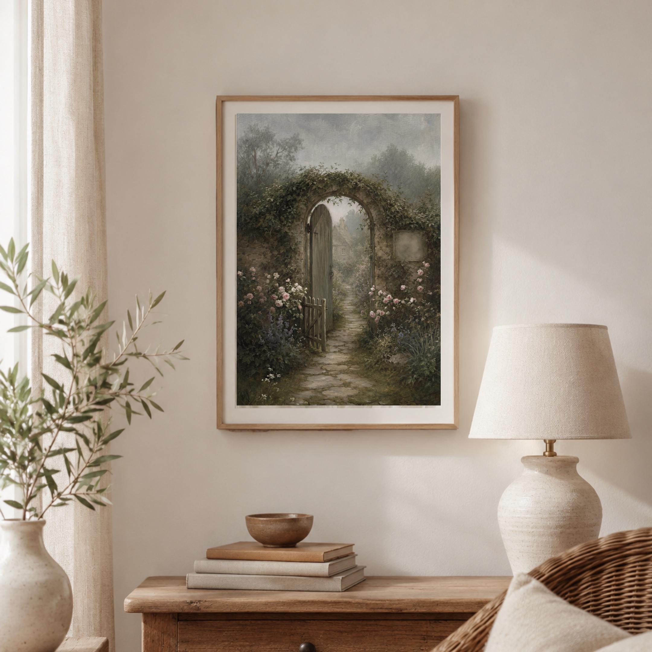 Vintage Secret Garden Wall Art, Hidden Cottage Gate Print, English Garden Decor (Digital Download) — image 4