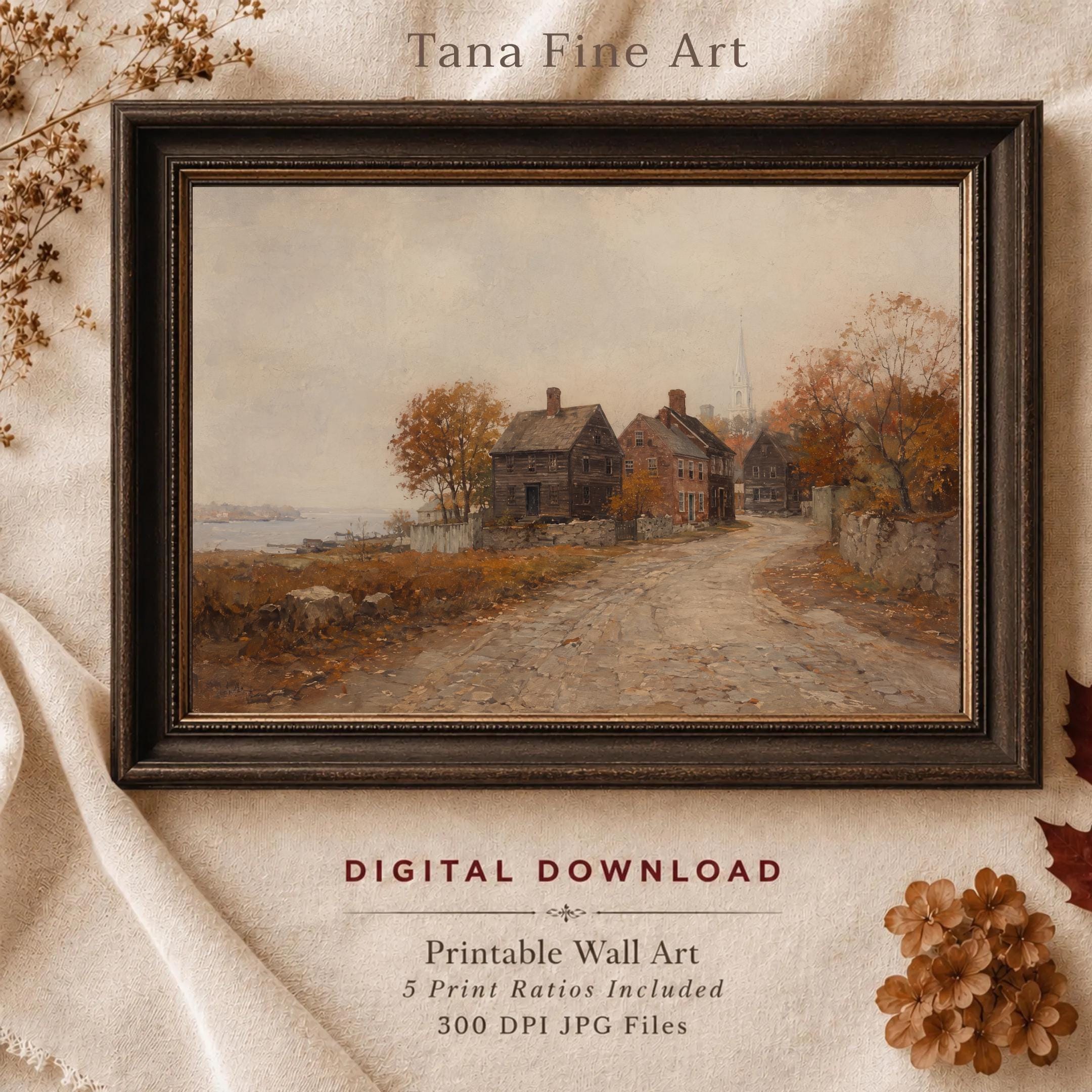 Autumn Street Printable Wall Art, Vintage Salem Inspired, New England Landscape, Digital Download