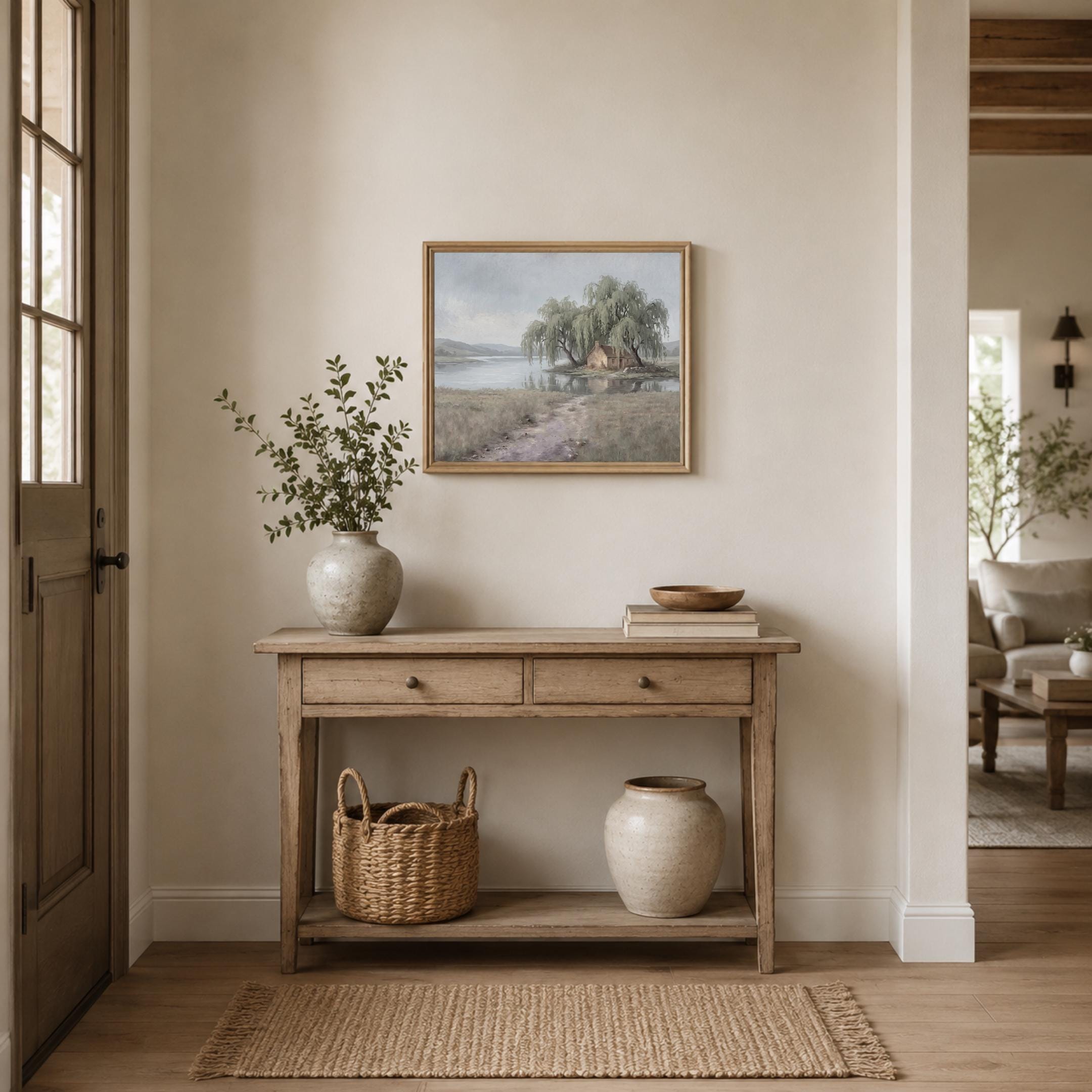 Cottage Lake Landscape Wall Art, Rustic Willow Tree Farmhouse Print (Digital Download) — image 4