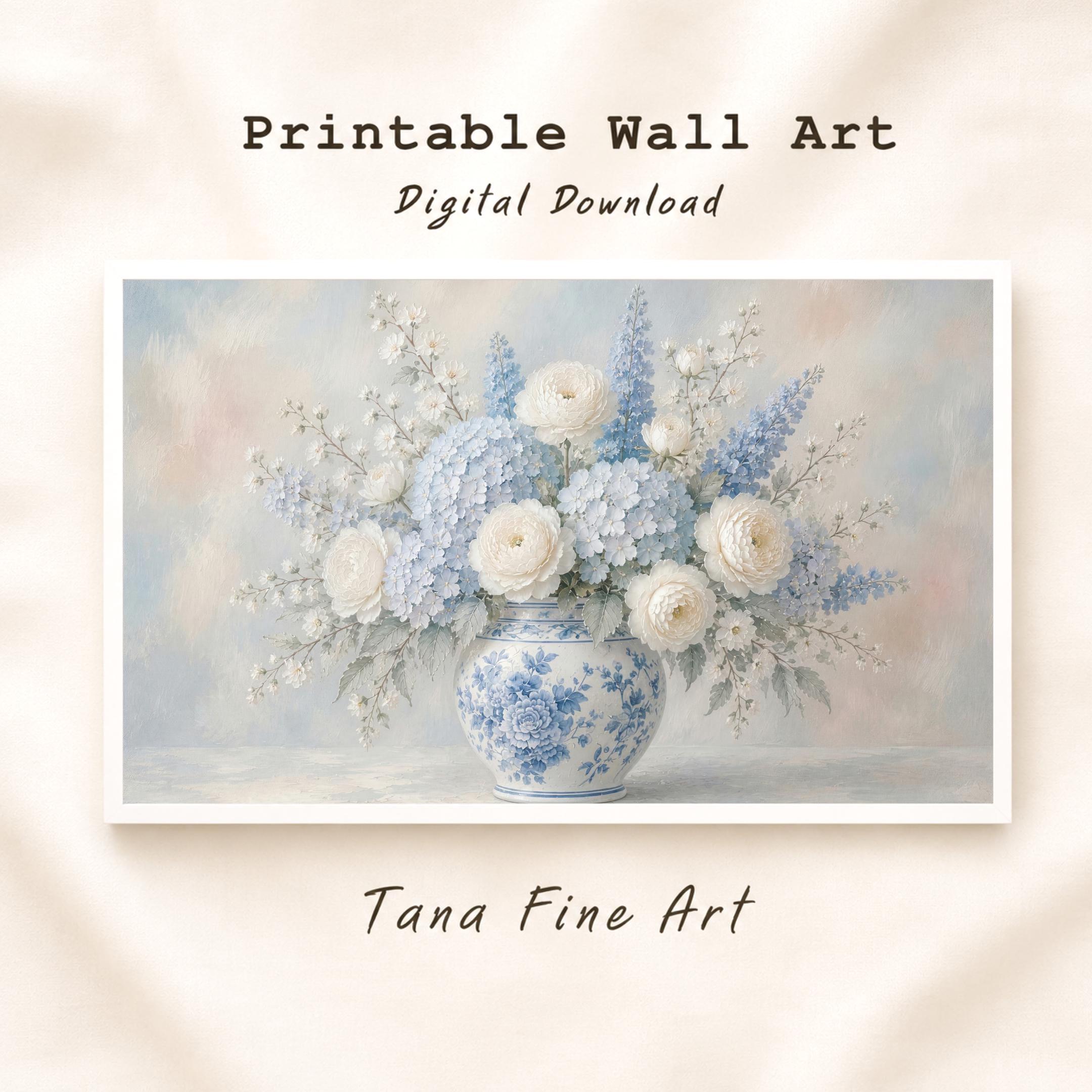 Blue White Floral Vase Print, Vintage Cottage Flower Decor, Chinoiserie Vase Art (Digital Download) — image 4