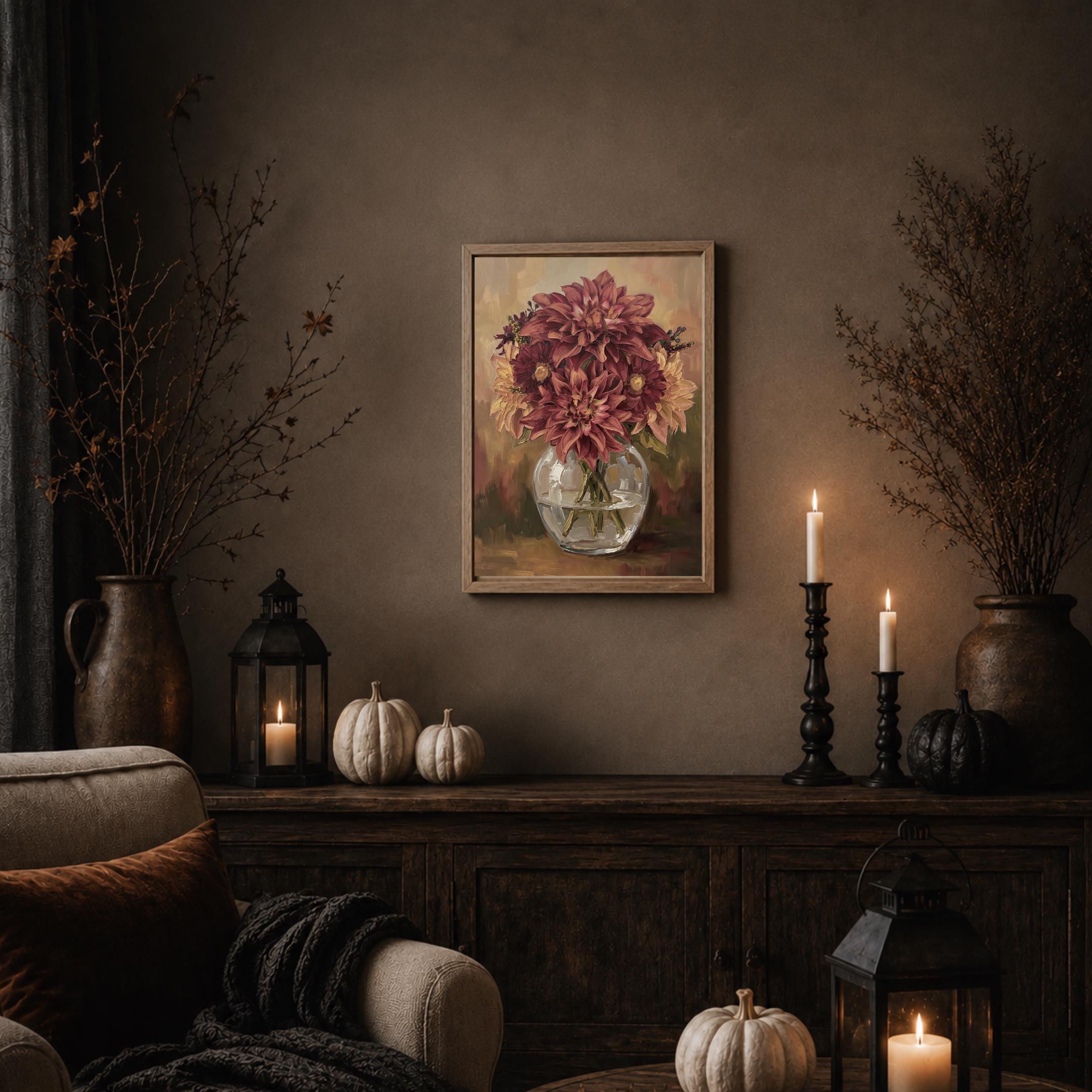 Burgundy Dahlia Vase Printable Wall Art, Moody Autumn Floral Rustic Home Decor Digital Download — image 9