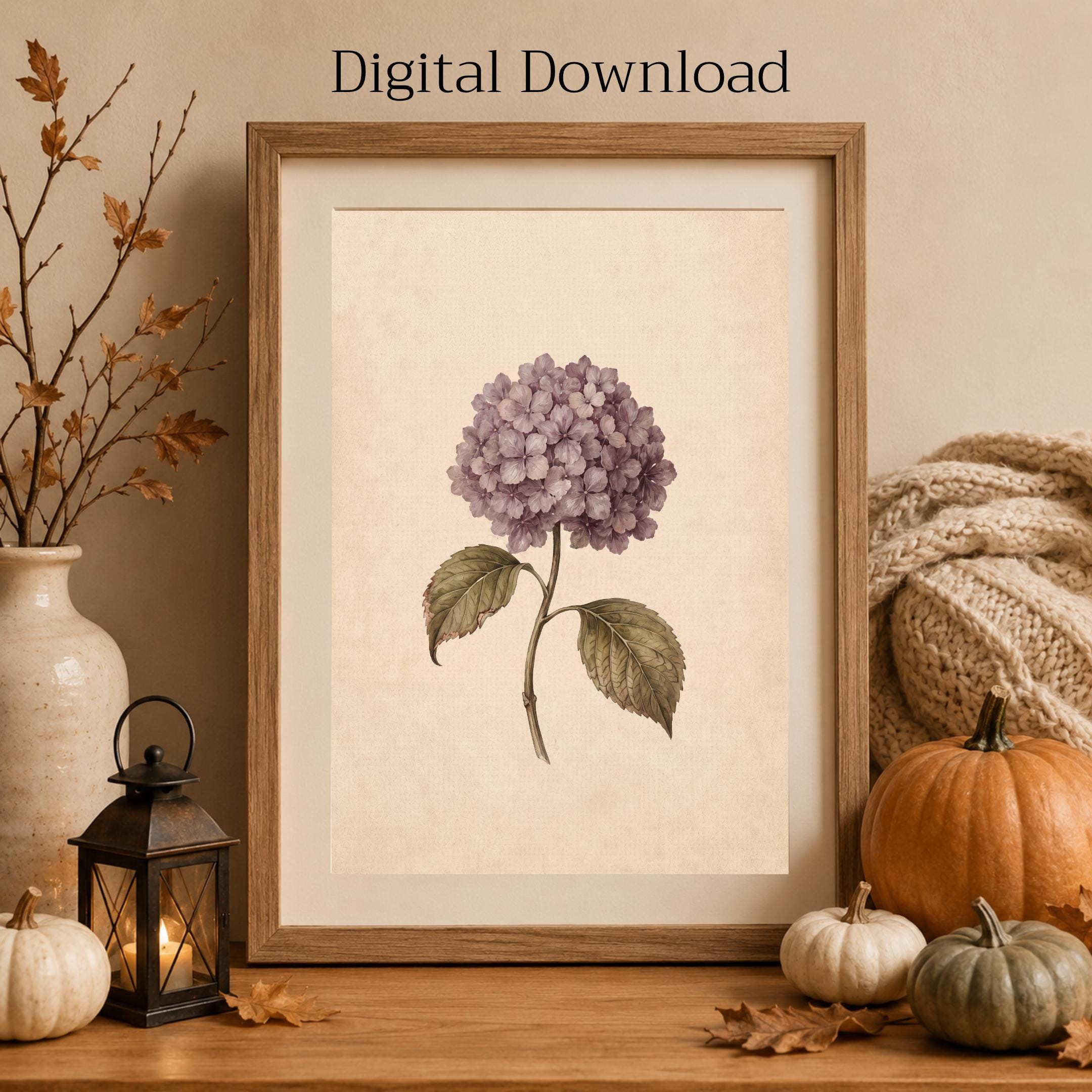 Fall Hydrangea Printable Wall Art | Mauve Floral Print | Vintage Botanical Decor Digital Download — image 10