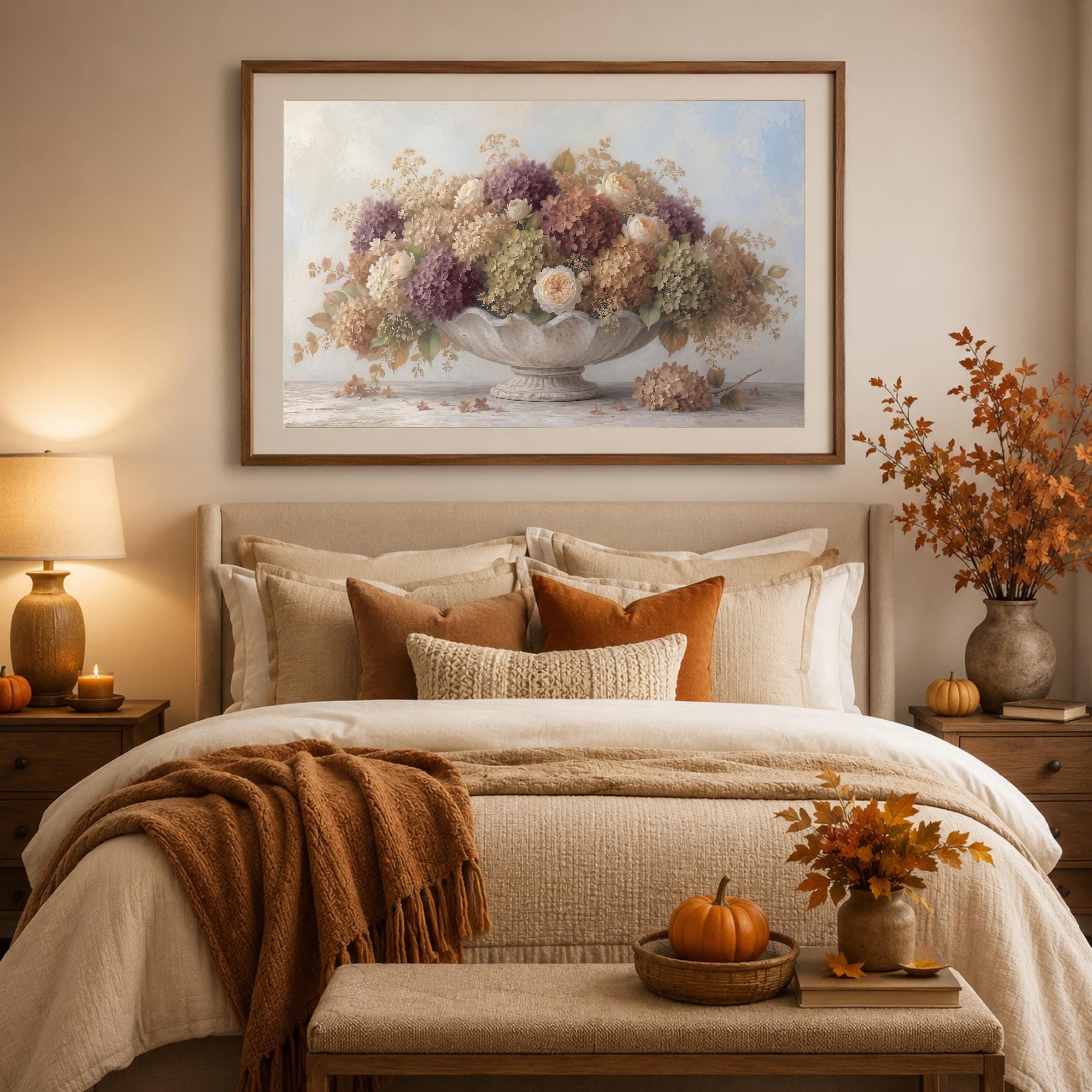 Hydrangea Fall Wall Art, Autumn Floral French Low Bowl, Muted Cottage Decor (Digital Download) — image 5