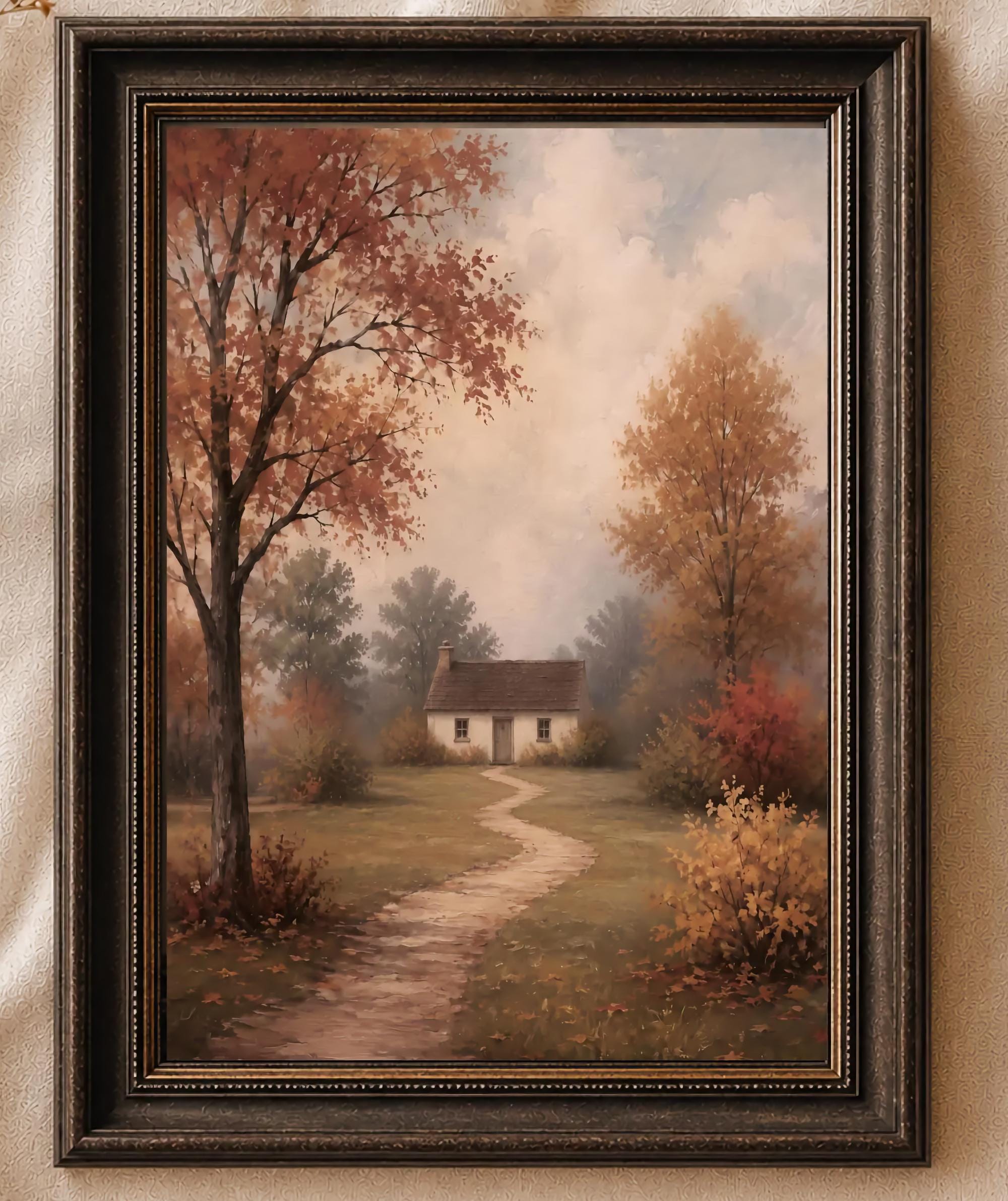 Autumn Cottage Wall Art | Fall Landscape Print | Vintage Farmhouse Digital Download — image 2