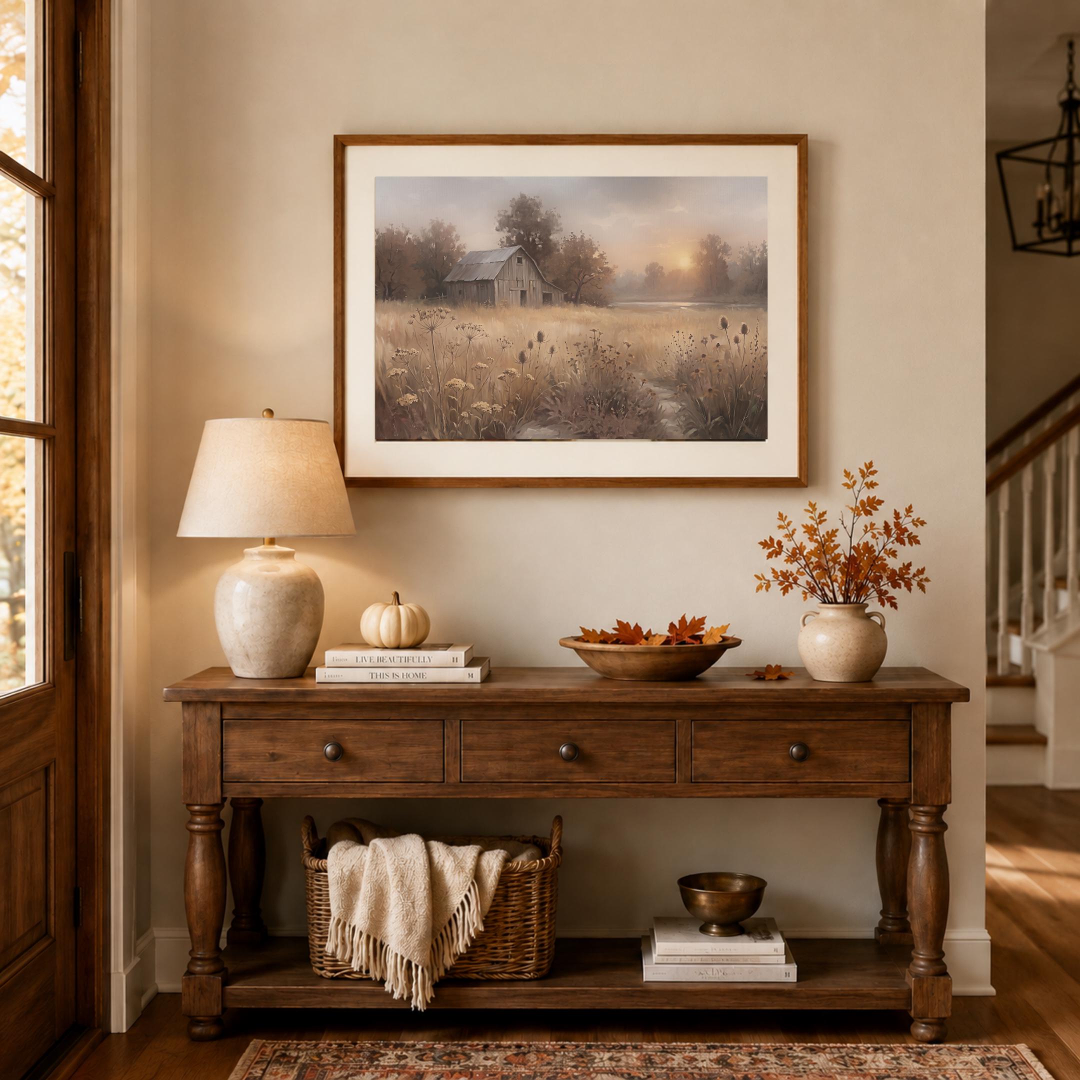 Fall Barn Wall Art, Rustic Autumn Meadow Landscape Print, Pastoral Farmhouse Decor (Digital Download) — image 3