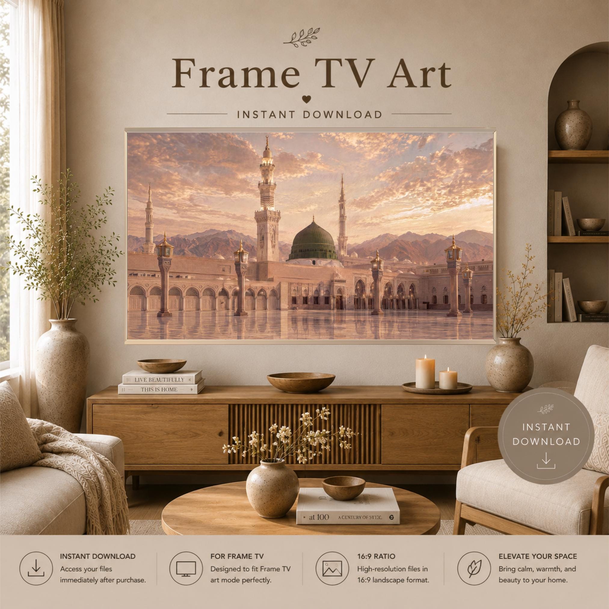 Islamic Frame TV Art Set of 3, Kaaba Medina Jerusalem Screen Display Digital Download — image 3