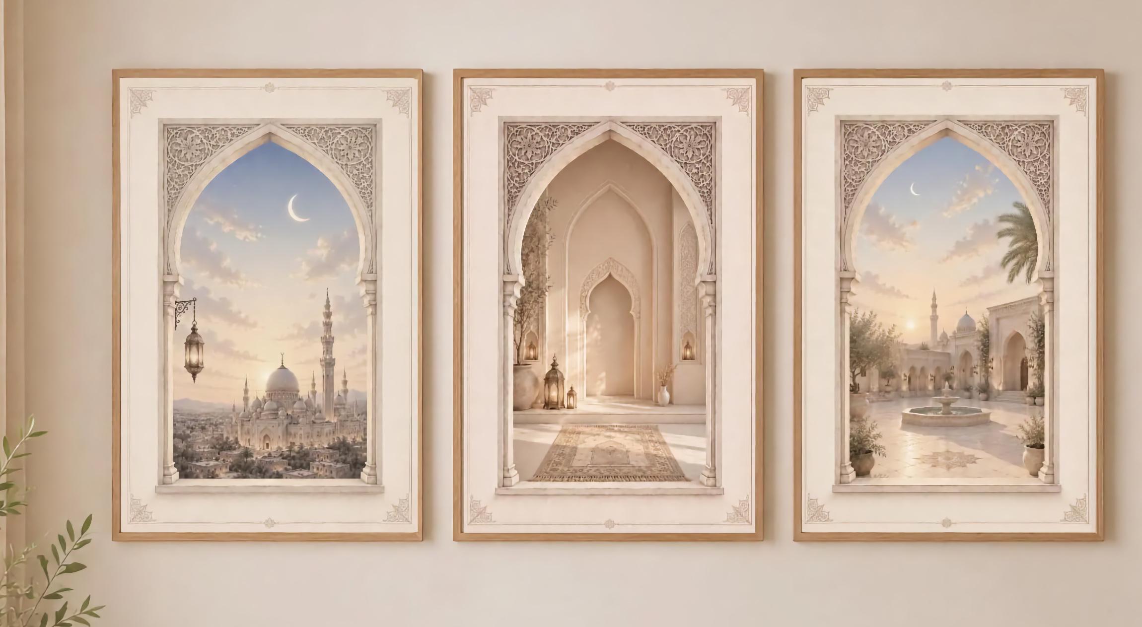 Islamic Wall Art Set of 3, Neutral Prayer Room Decor, Mosque Arch (Digital Download) — image 2